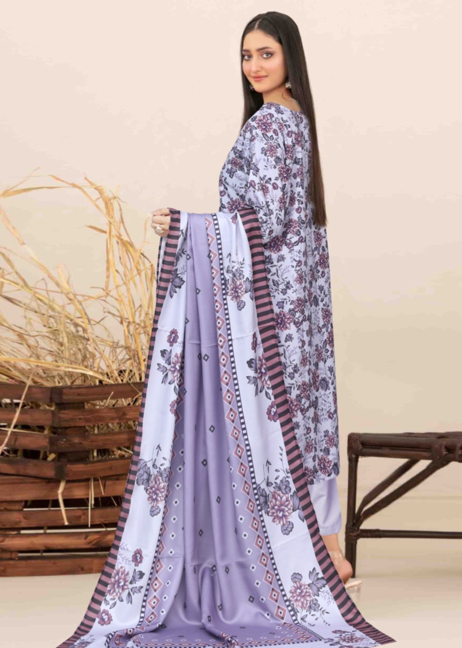khaddar Kurta Set in Lavender mist
