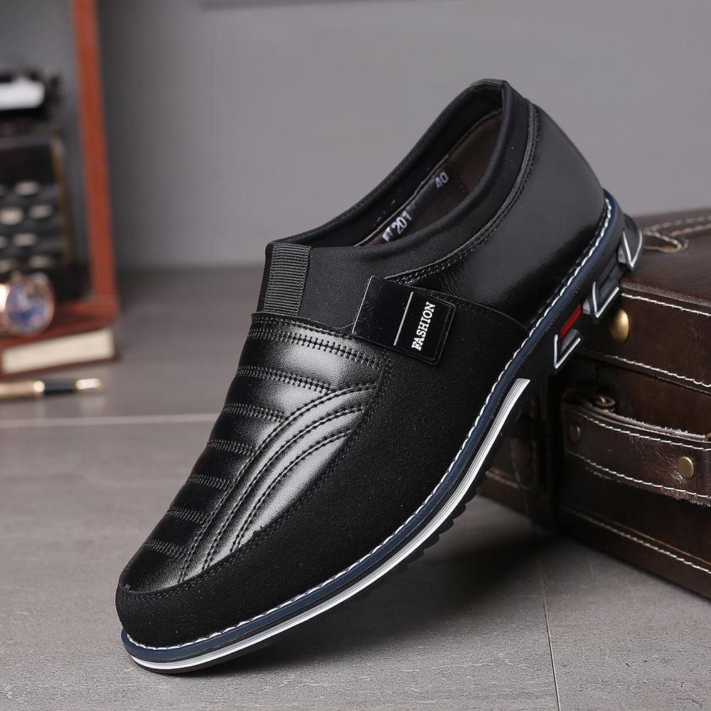 Rubber Breathable Round Toe Black Casual Microfiber Leather Shoes