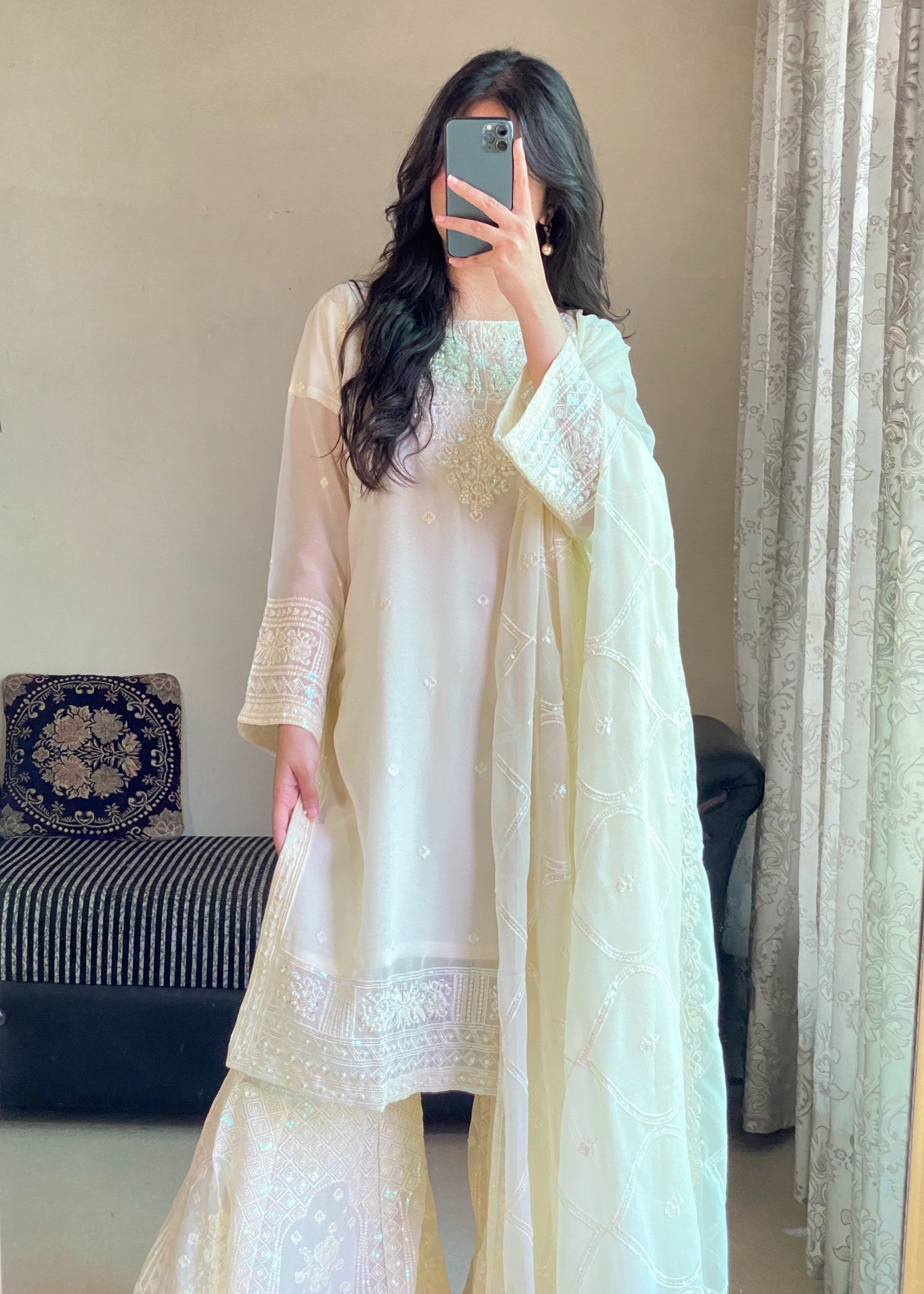 chiffon Gharara in Cream