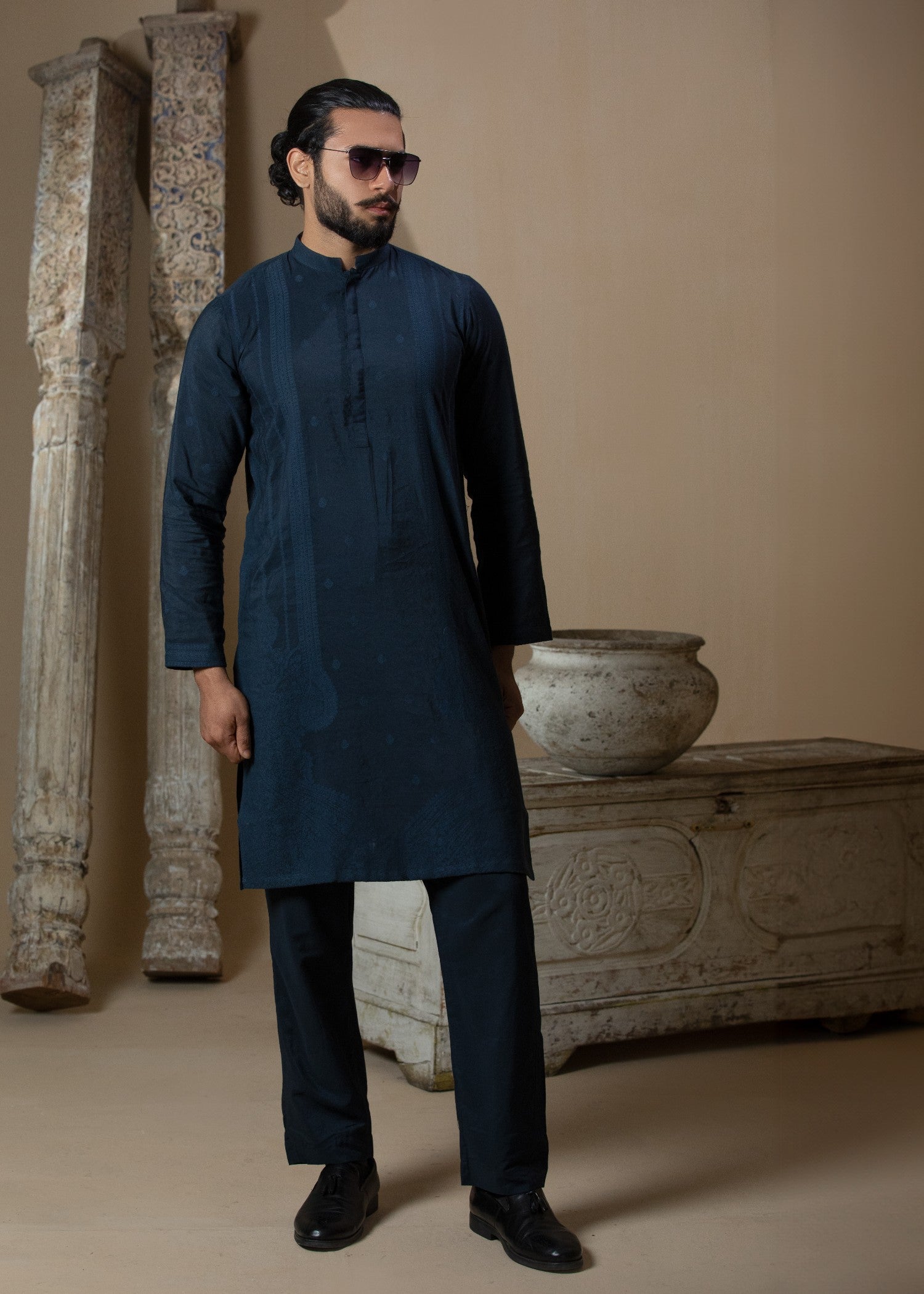 cotton silk Kurta Set in Midnight blue
