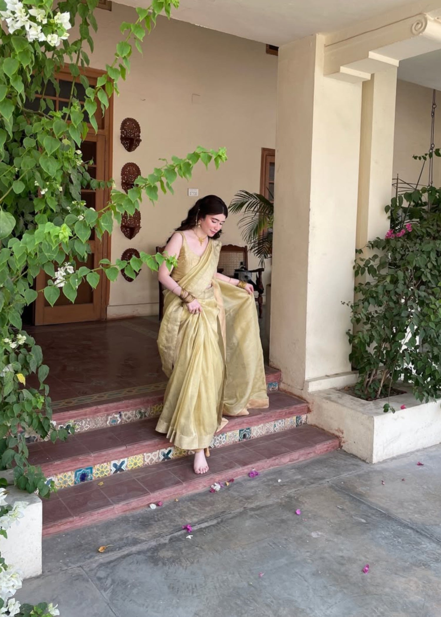 tissue silk Saree in Butter