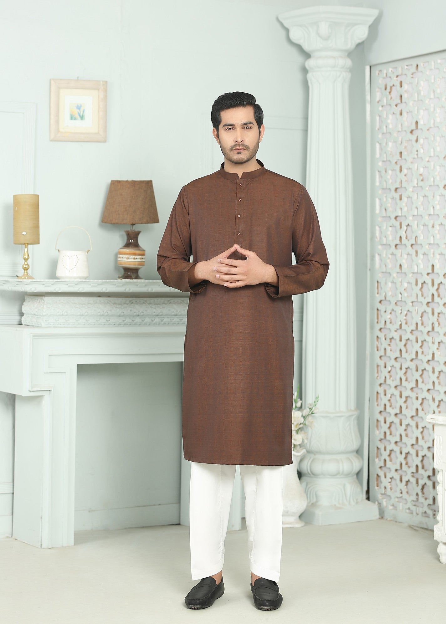 angora wool Shalwar Kameez in Brown