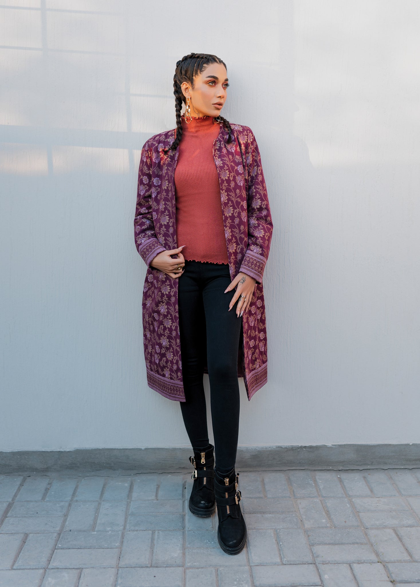 slub khaddar Jacket in Purple