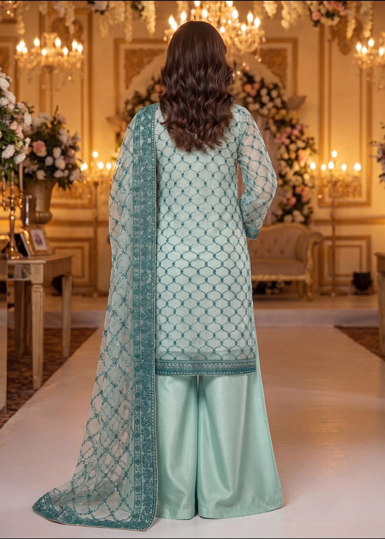 khaddi net Unstitched in Mint green