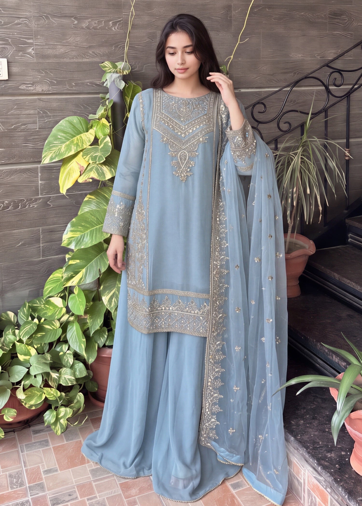 chiffon Sharara in Ice blue
