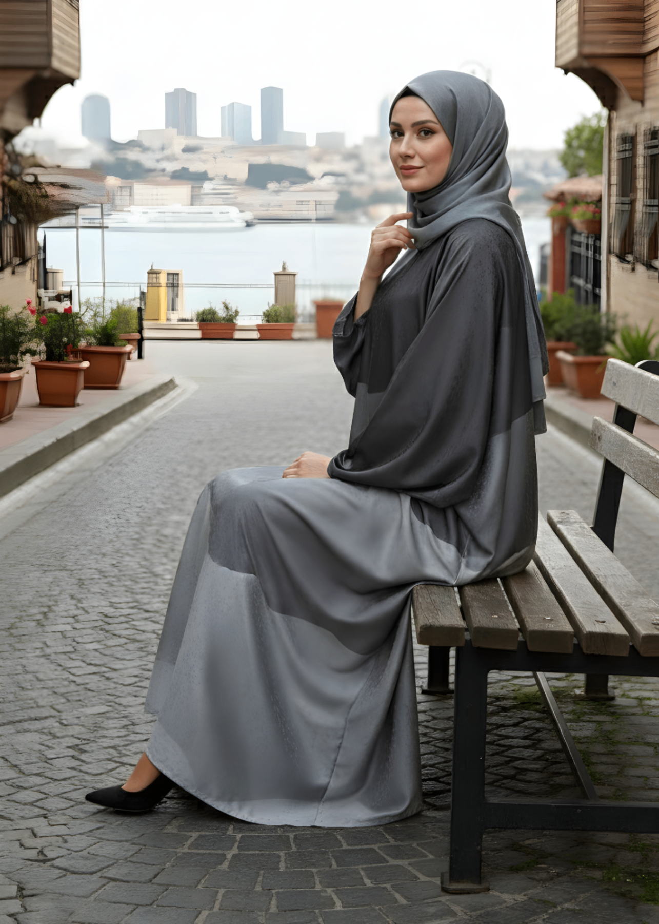 jacquard georgette Abaya in Grey