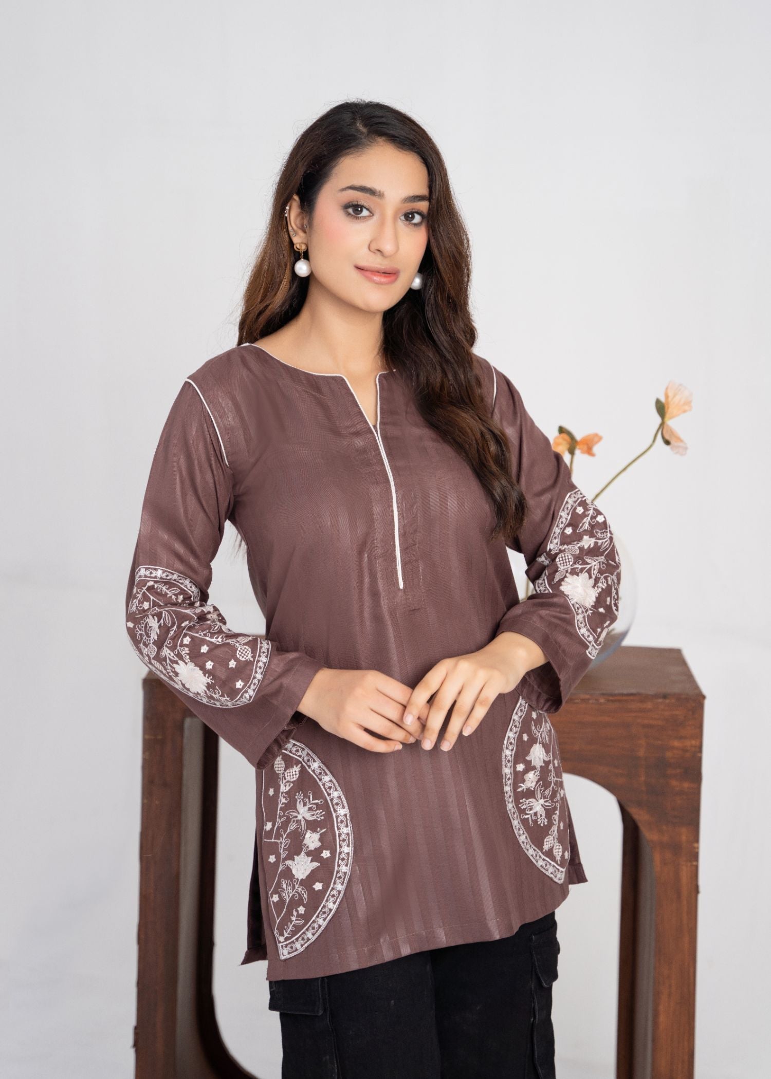 cotton Kurti in Coffee brown
