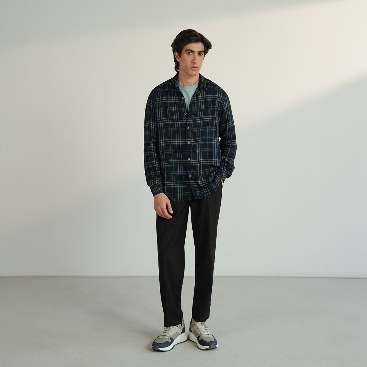 cotton Casual Shirt in Navy blue