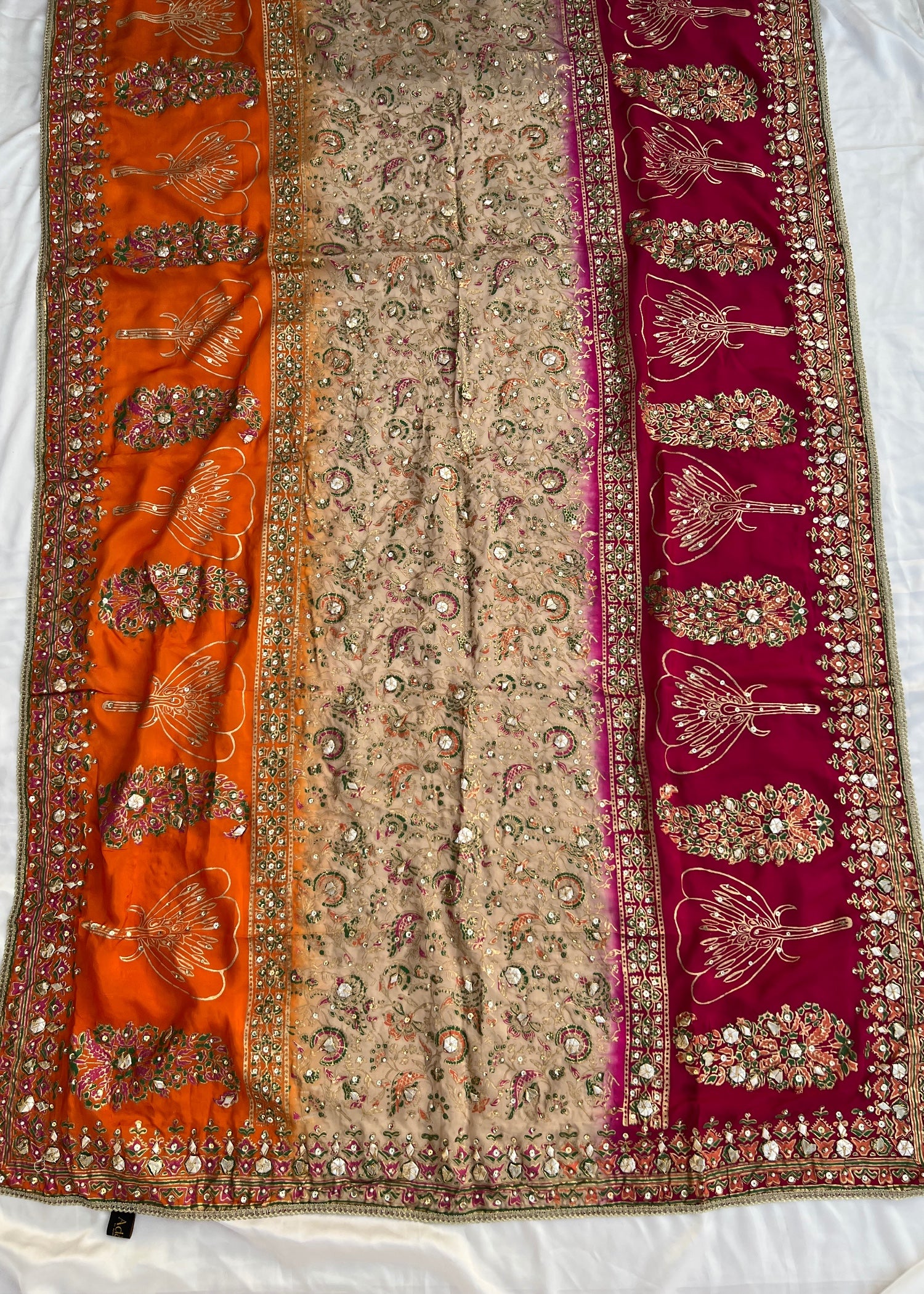 pk raw silk Unstitched in Orange, shocking pink, tan brown