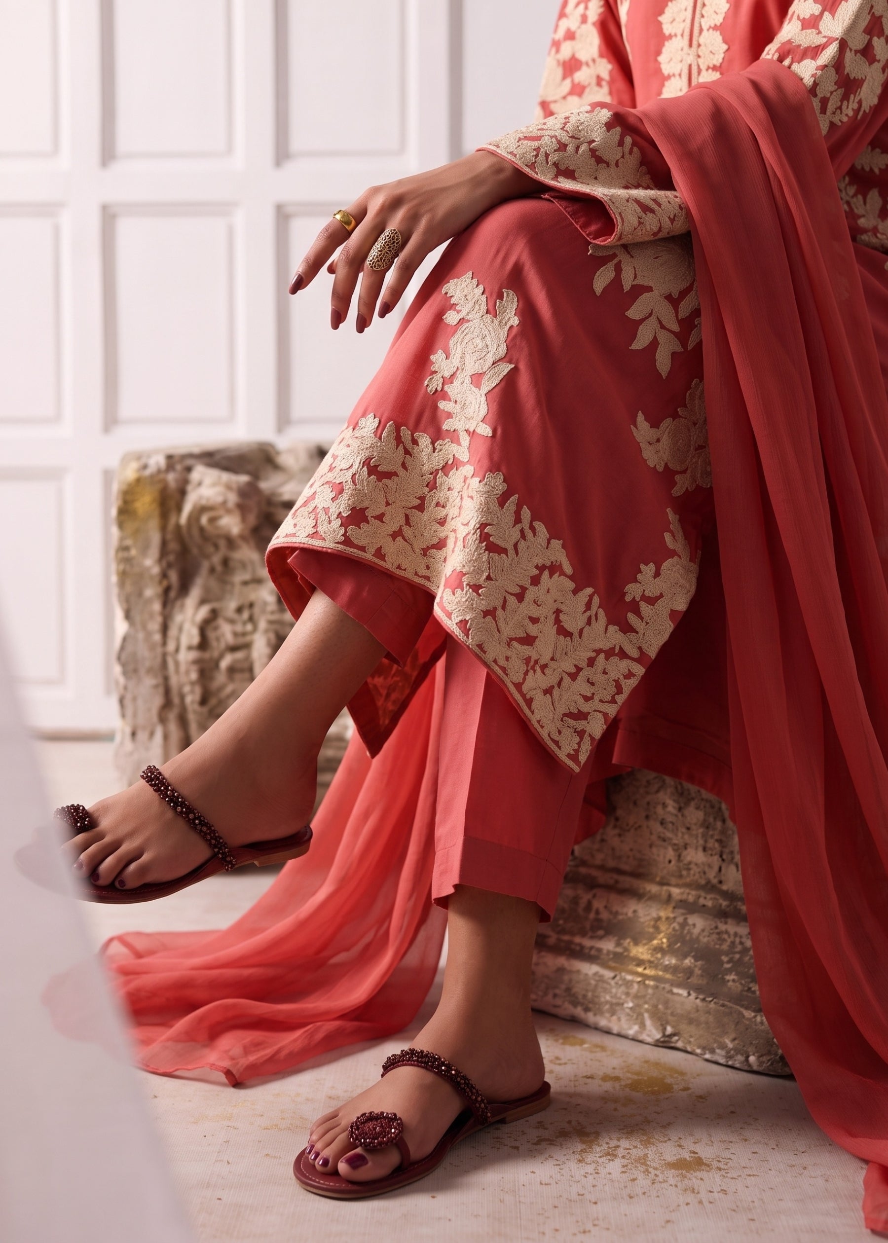 linen Kurta Set in Watermelon pink