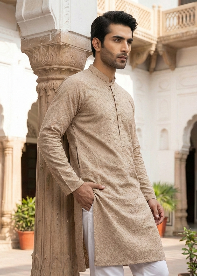 chikankari cotton Kurta in Camel brown
