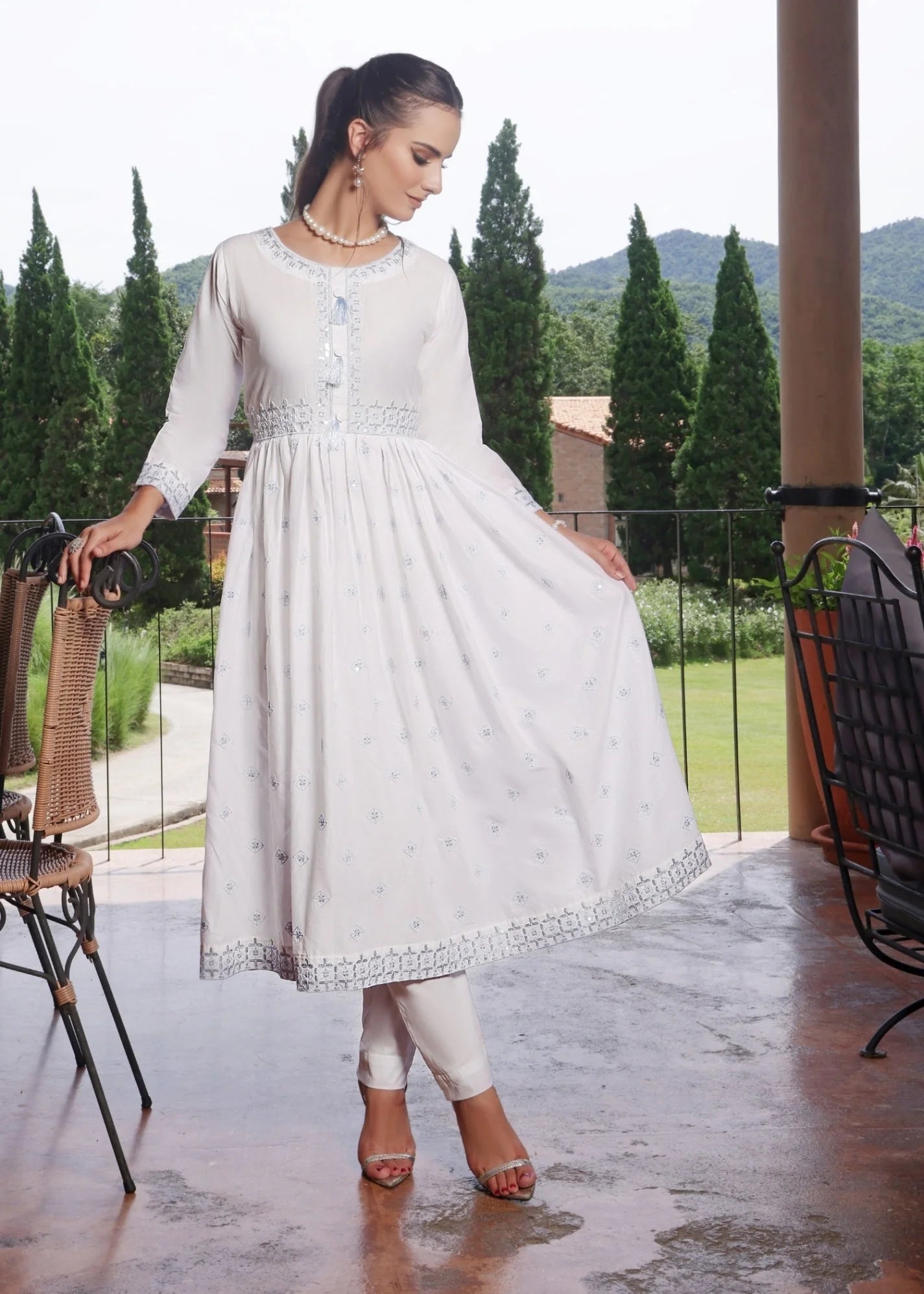 lawn cotton Pishwas in White