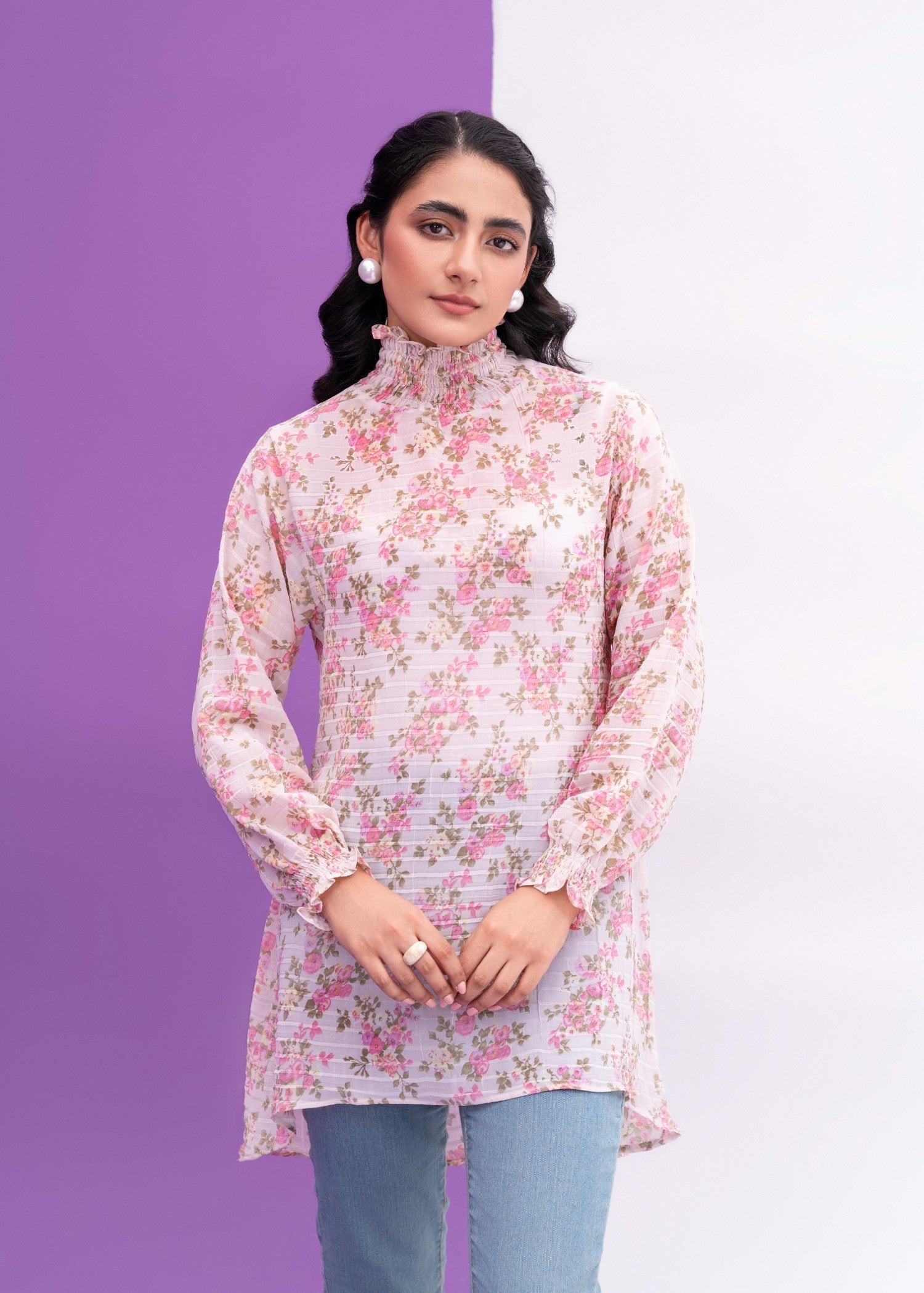 bemberg georgette chiffon Top in Pastel pink