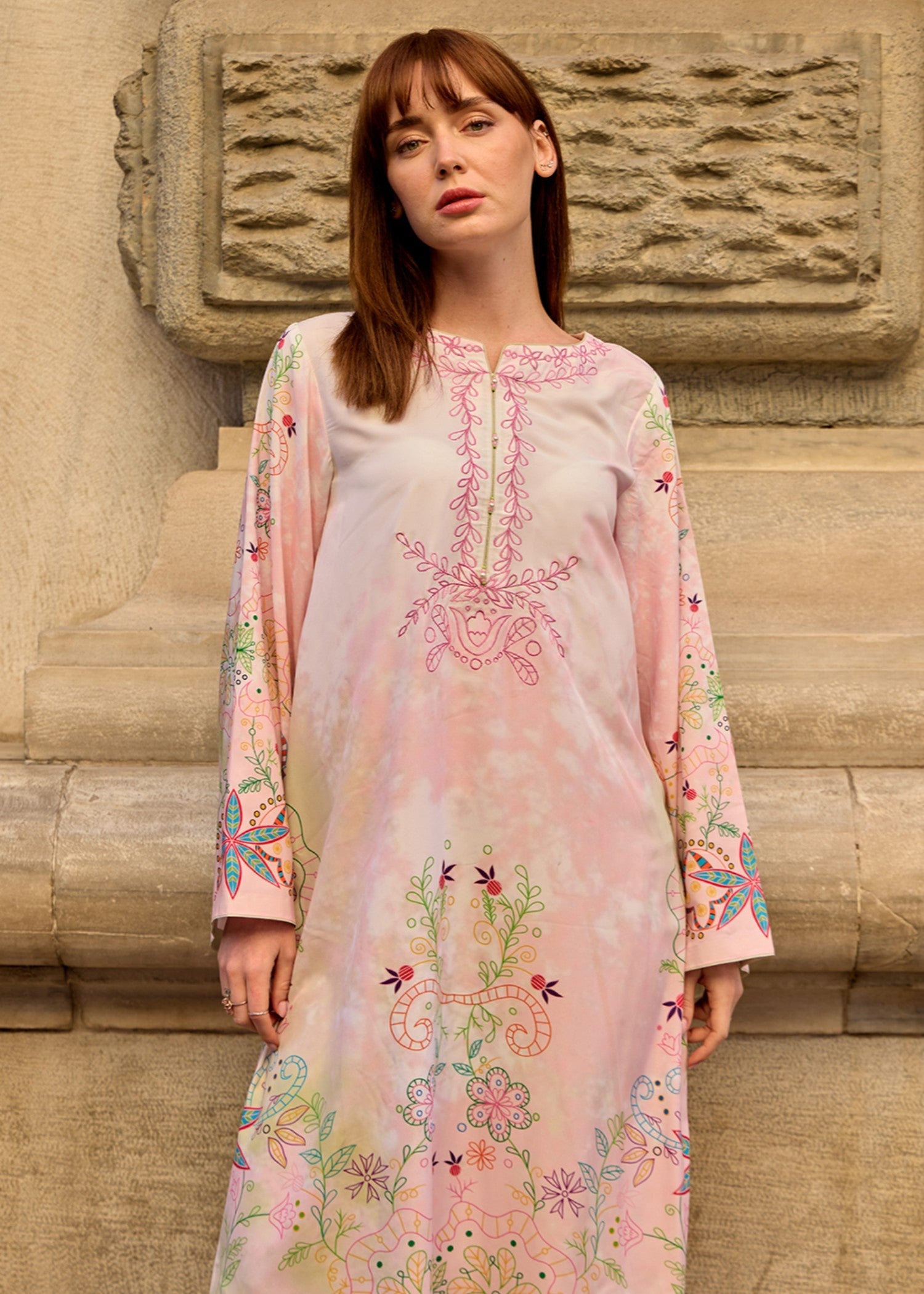 crepe polyester Kaftan in Pink