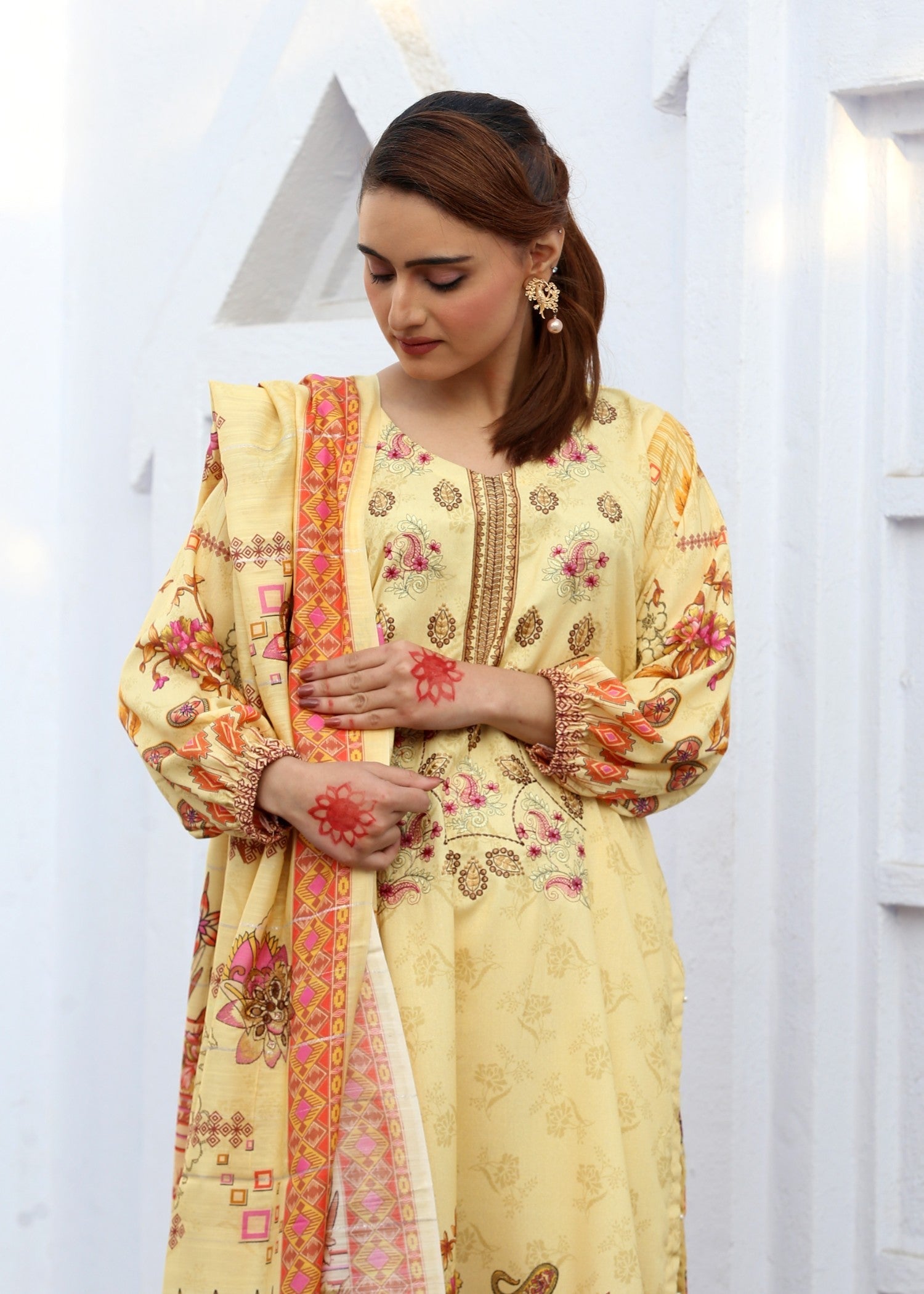karandi Unstitched in Yellow