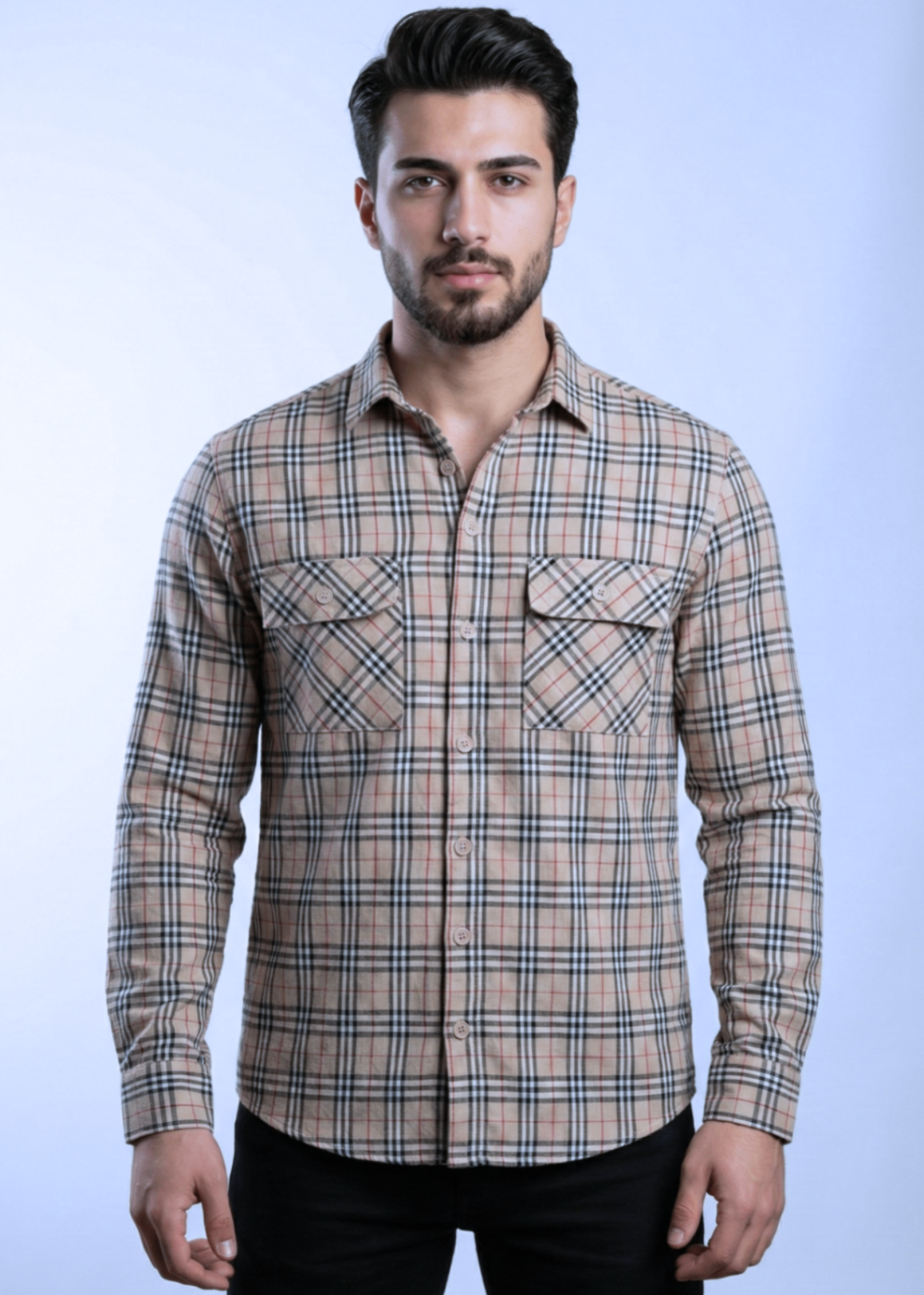 flannel Casual Shirt in Beige