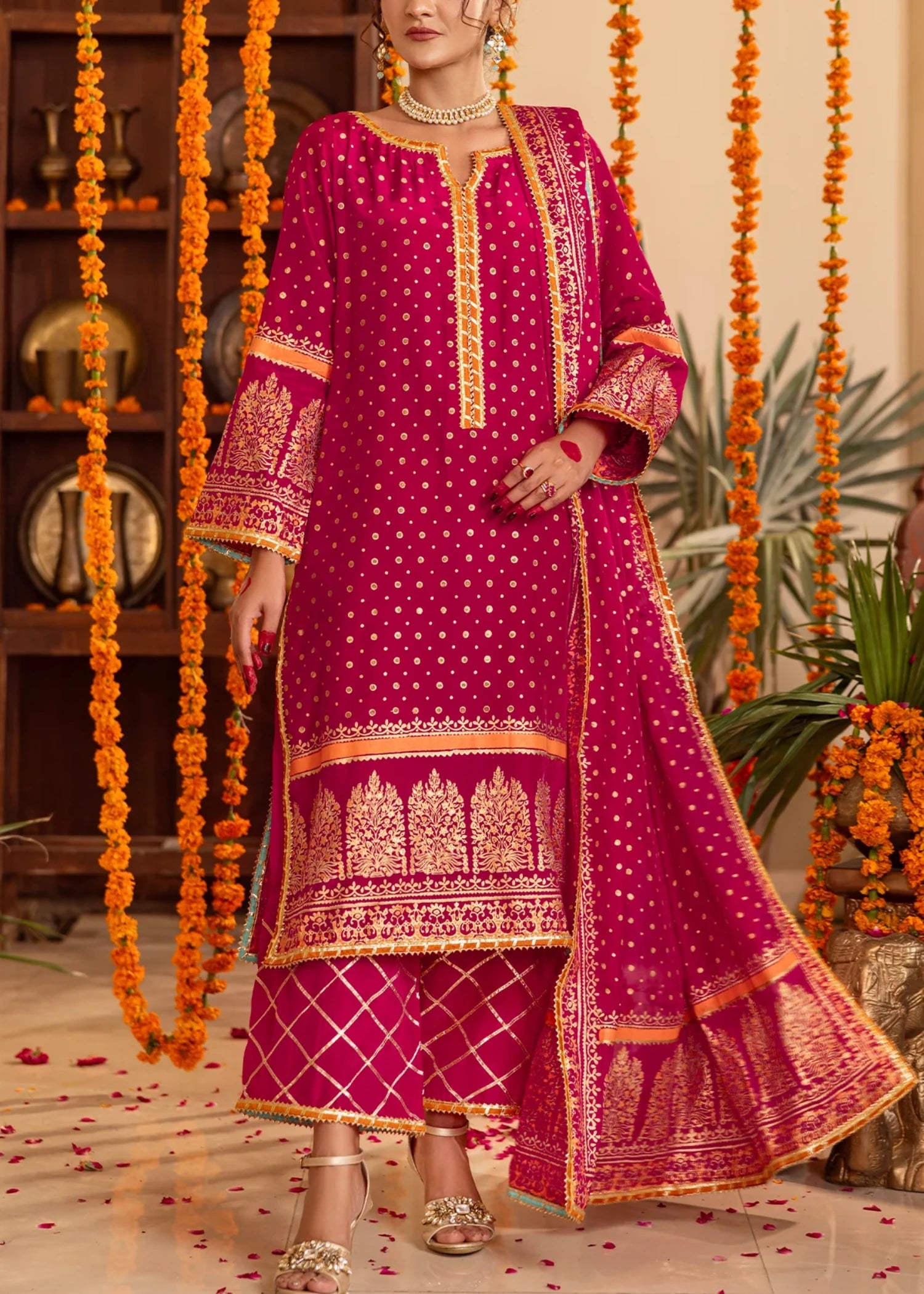 raw silk Unstitched in Fuchsia pink