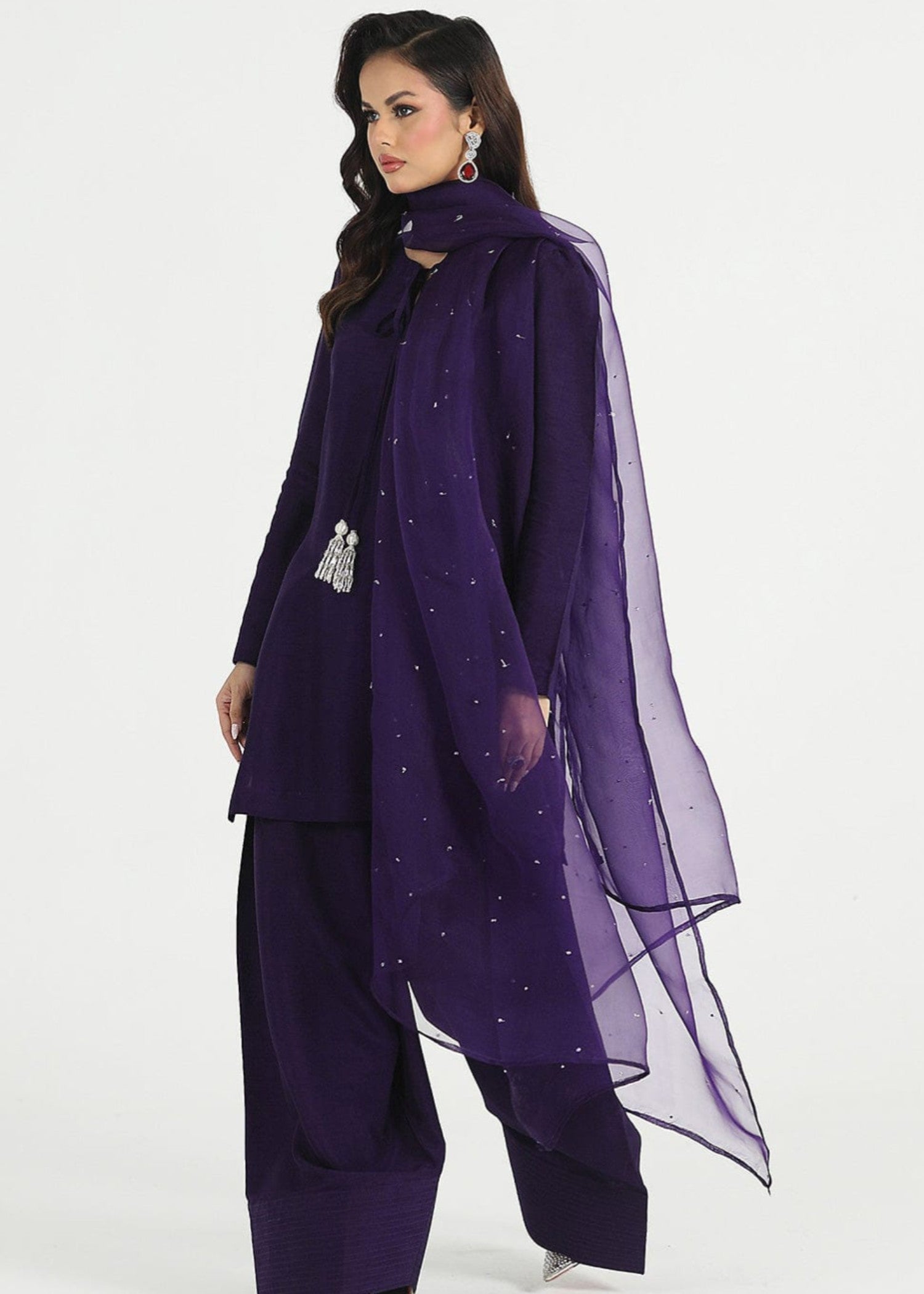 lawn Kurta Set in Deep purple