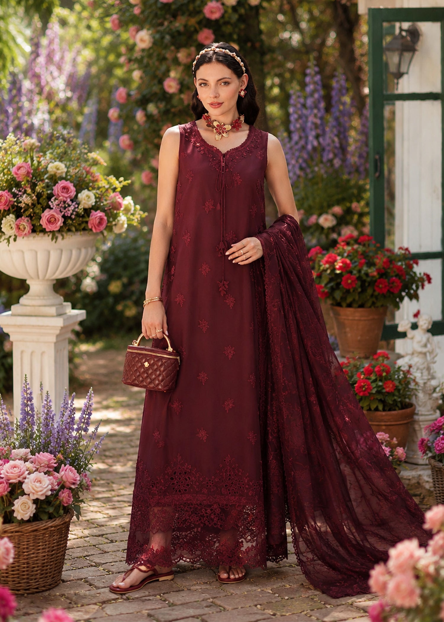 lawn Unstitched in Burgundy