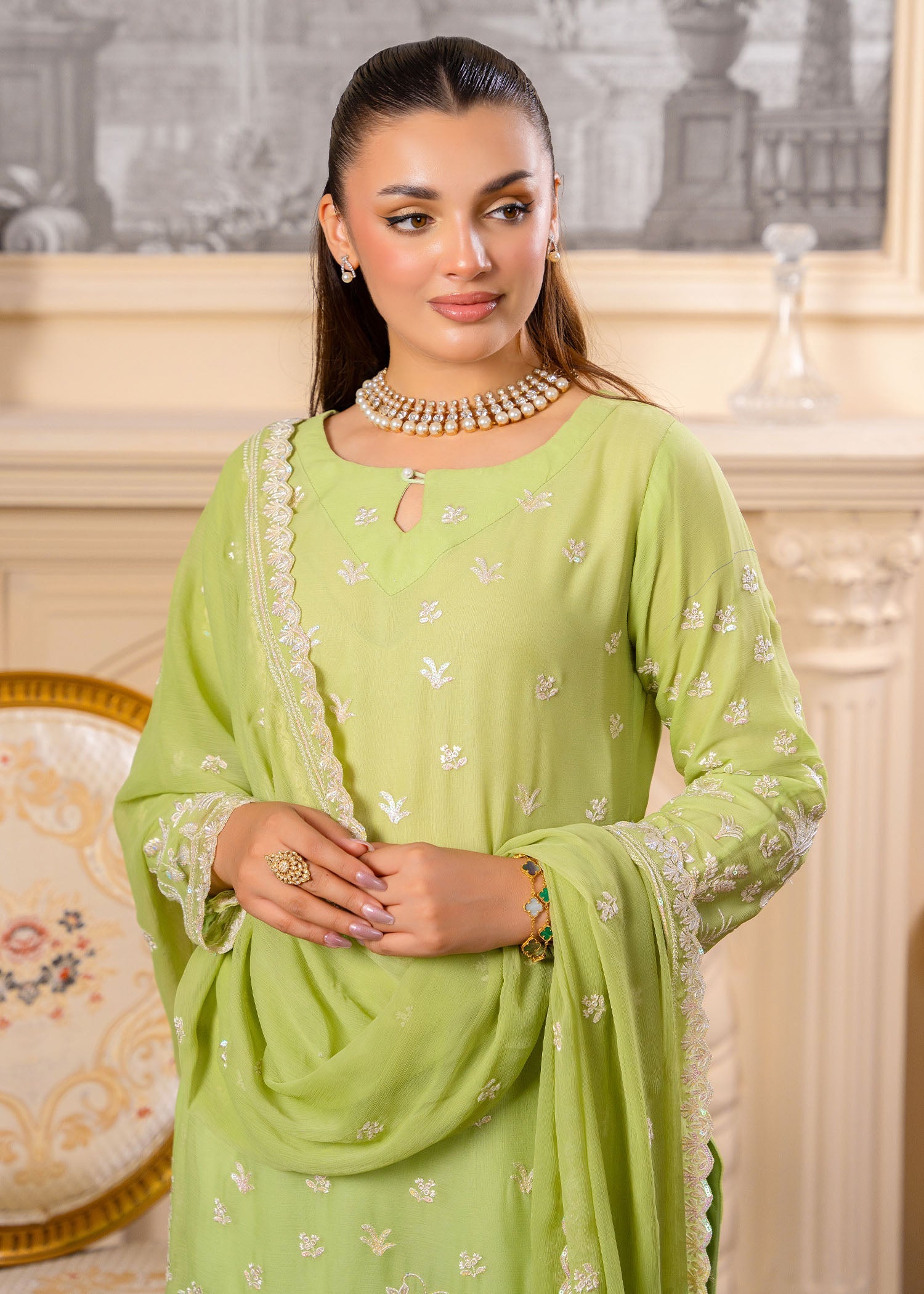 crinkle Kurta Set in Apple green