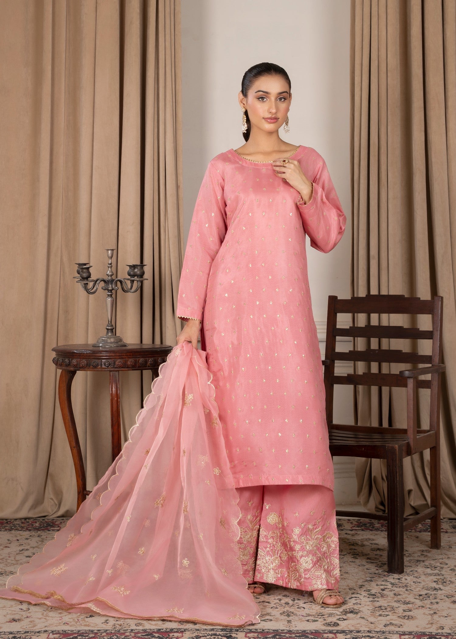 kattan silk Kurta Set in Tea rose pink