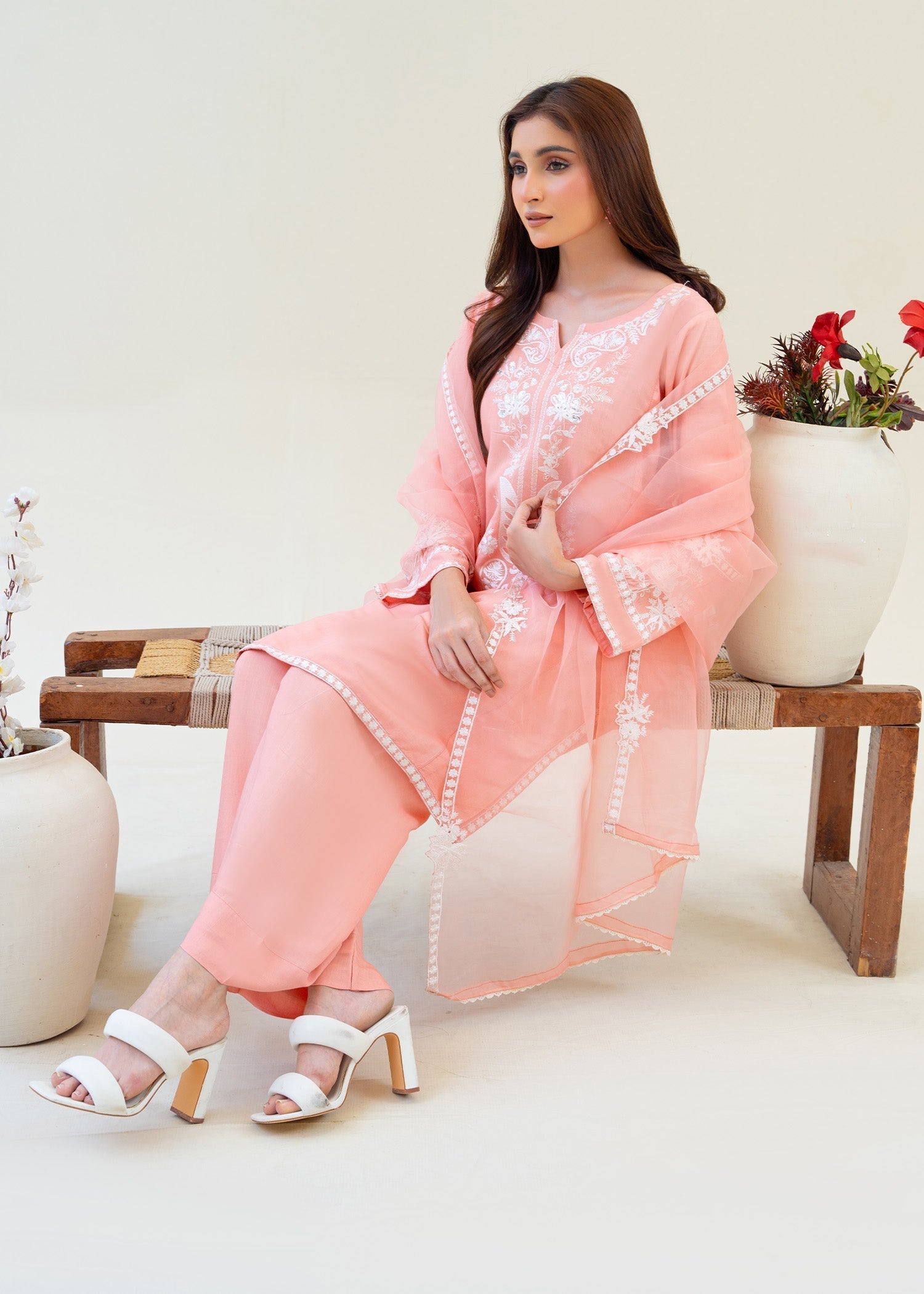 viscose raw silk Kurta Set in Baby pink