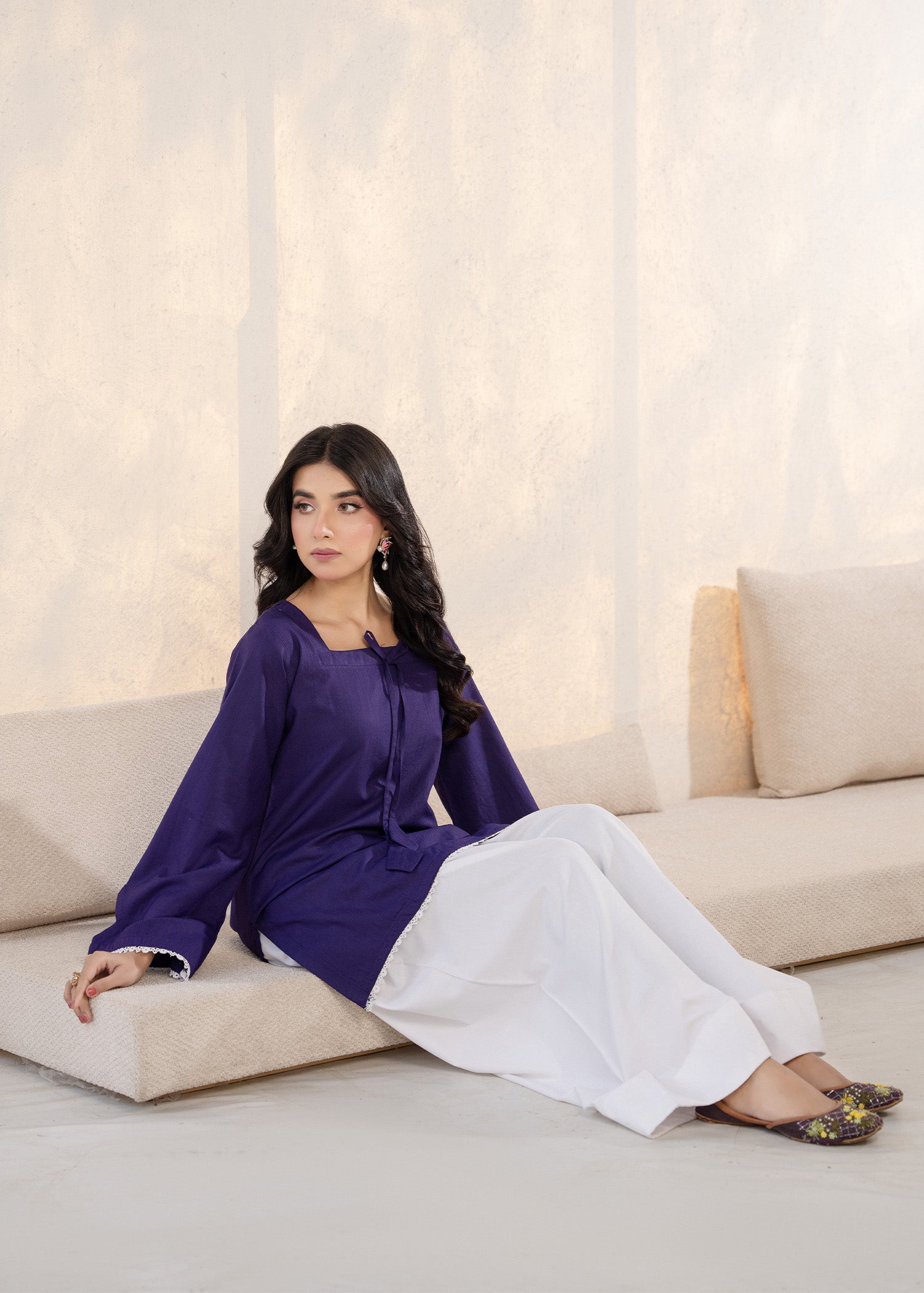 wool viscose Kurta Set in Plum