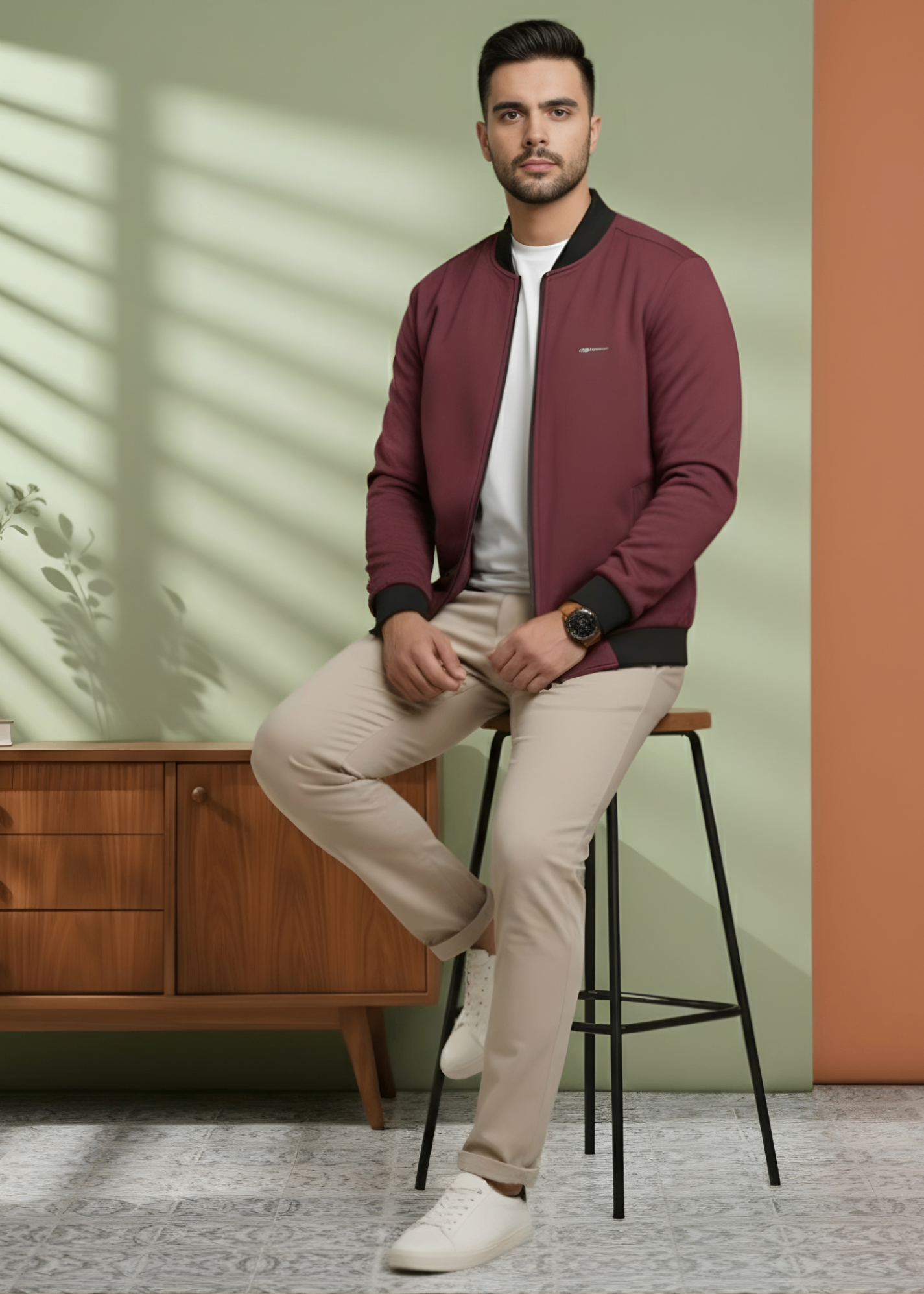 herringbone Jacket in Maroon