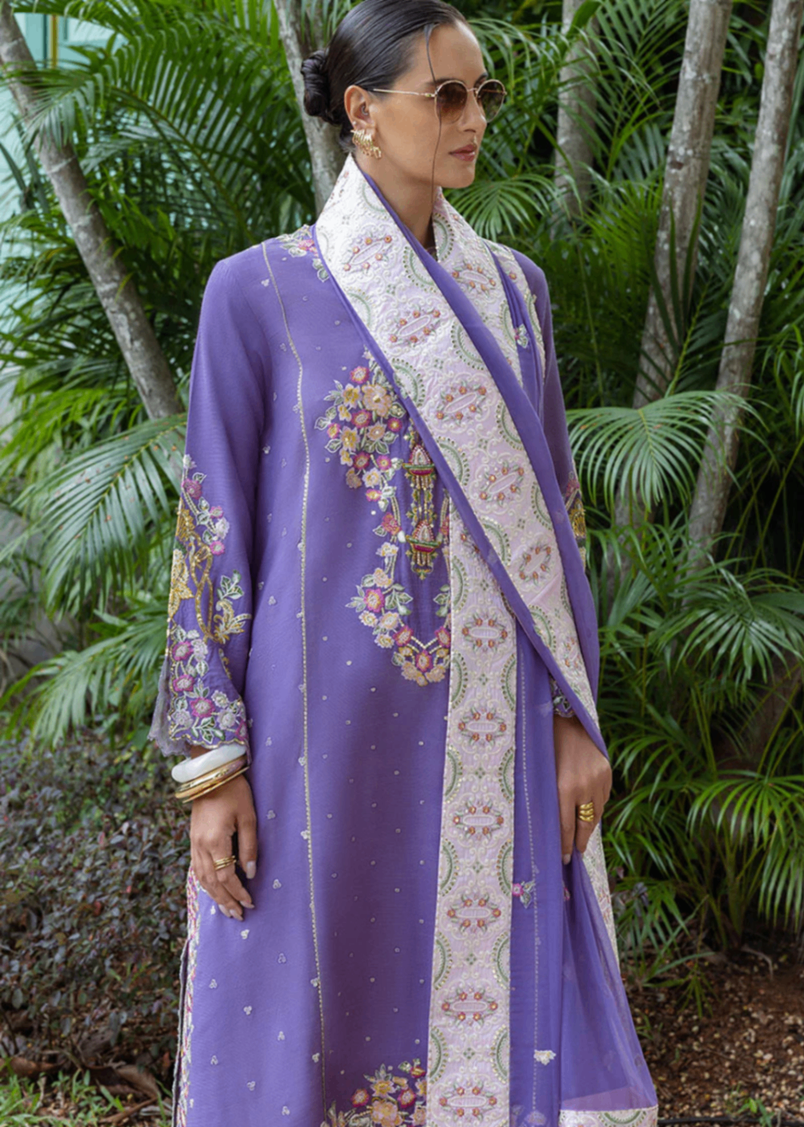raw silk Kurta Set in Bright lavender