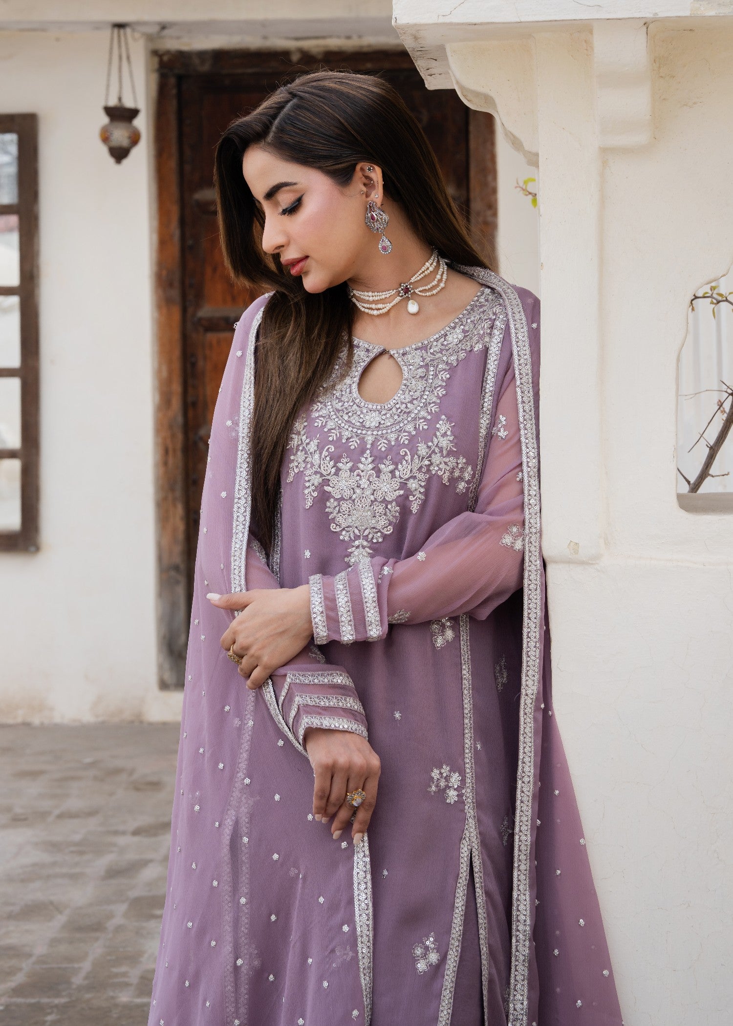 chiffon Pishwas in Heathered lilac