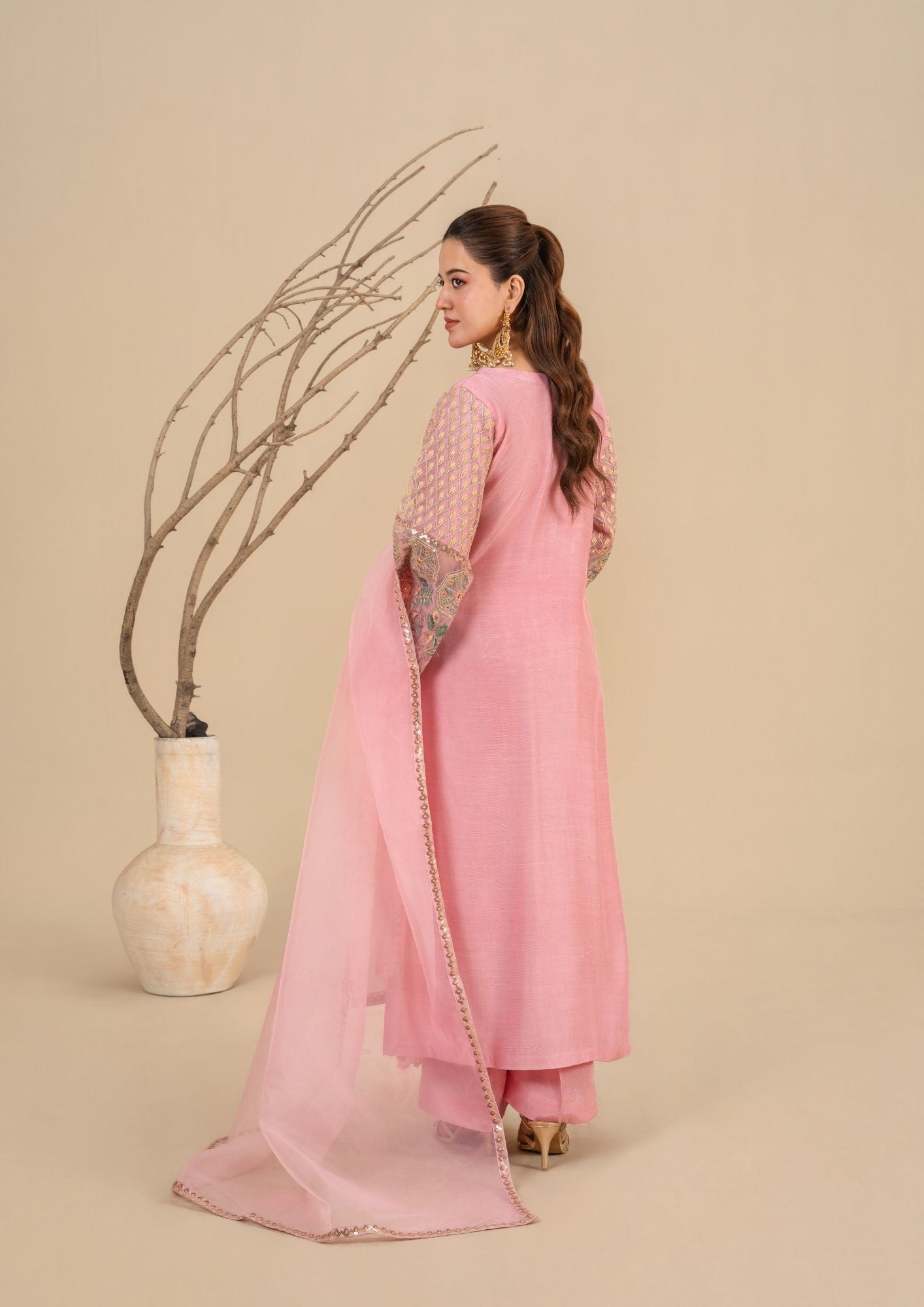 viscose raw silk Kurta Set in Blush pink