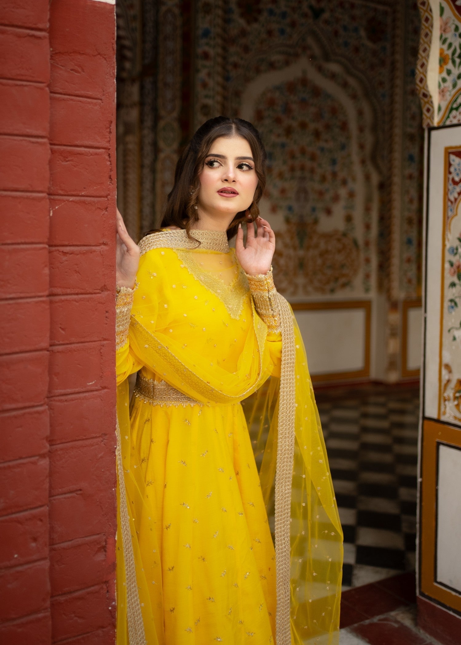 raw silk Anarkali in Yellow