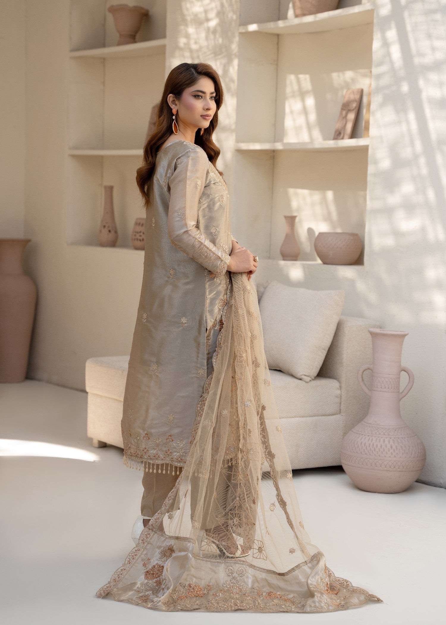 silk Kurta Set in Champagne