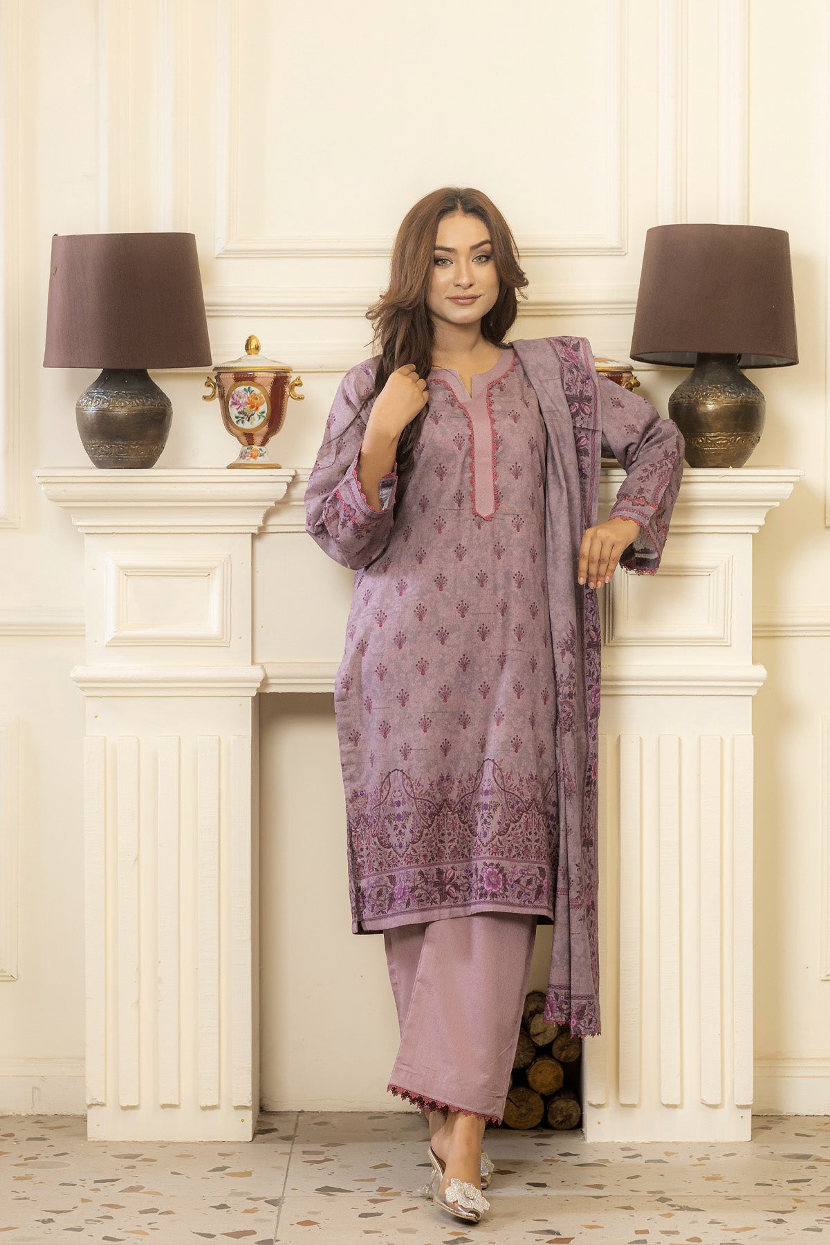 lawn voile Kurta Set in Lilac