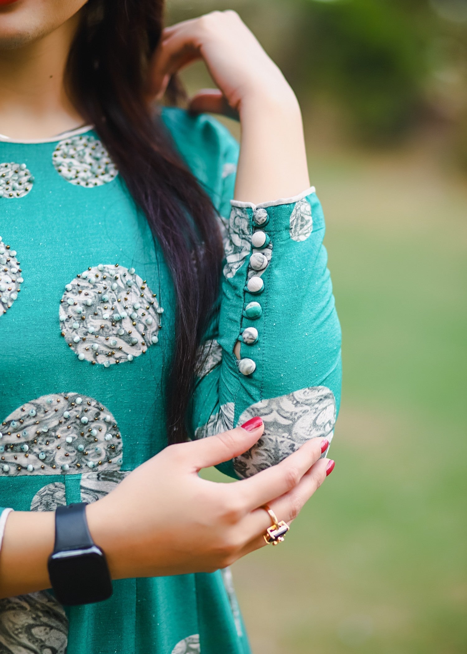 karandi Pishwas in Sea green