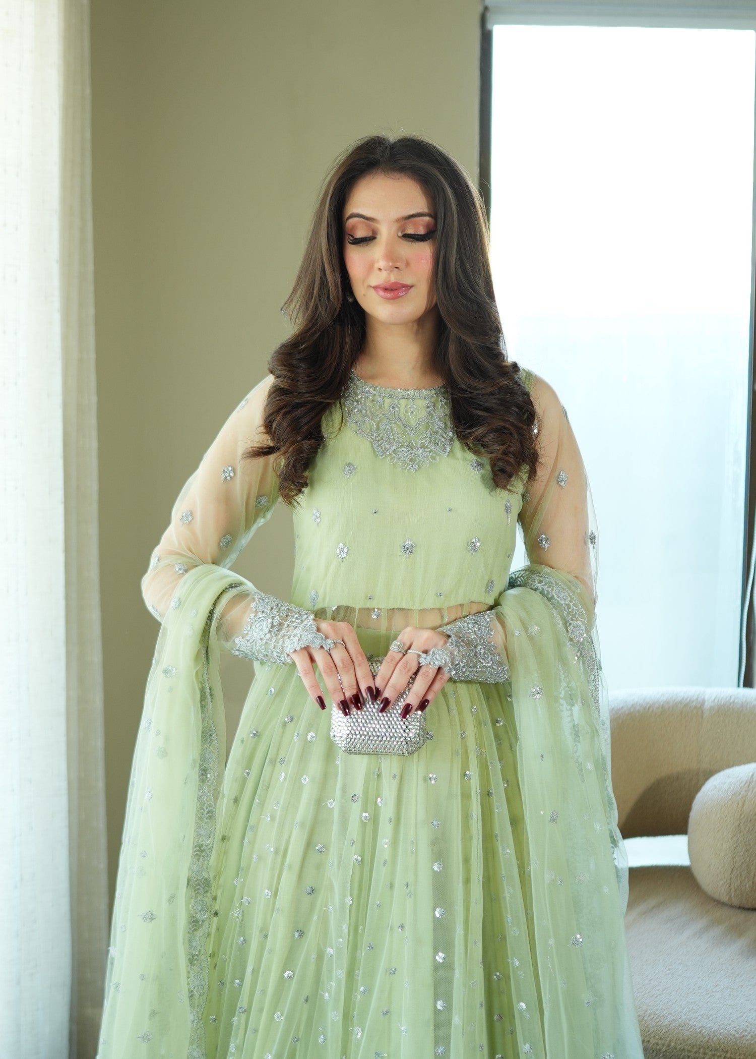 net Pishwas in Mint green
