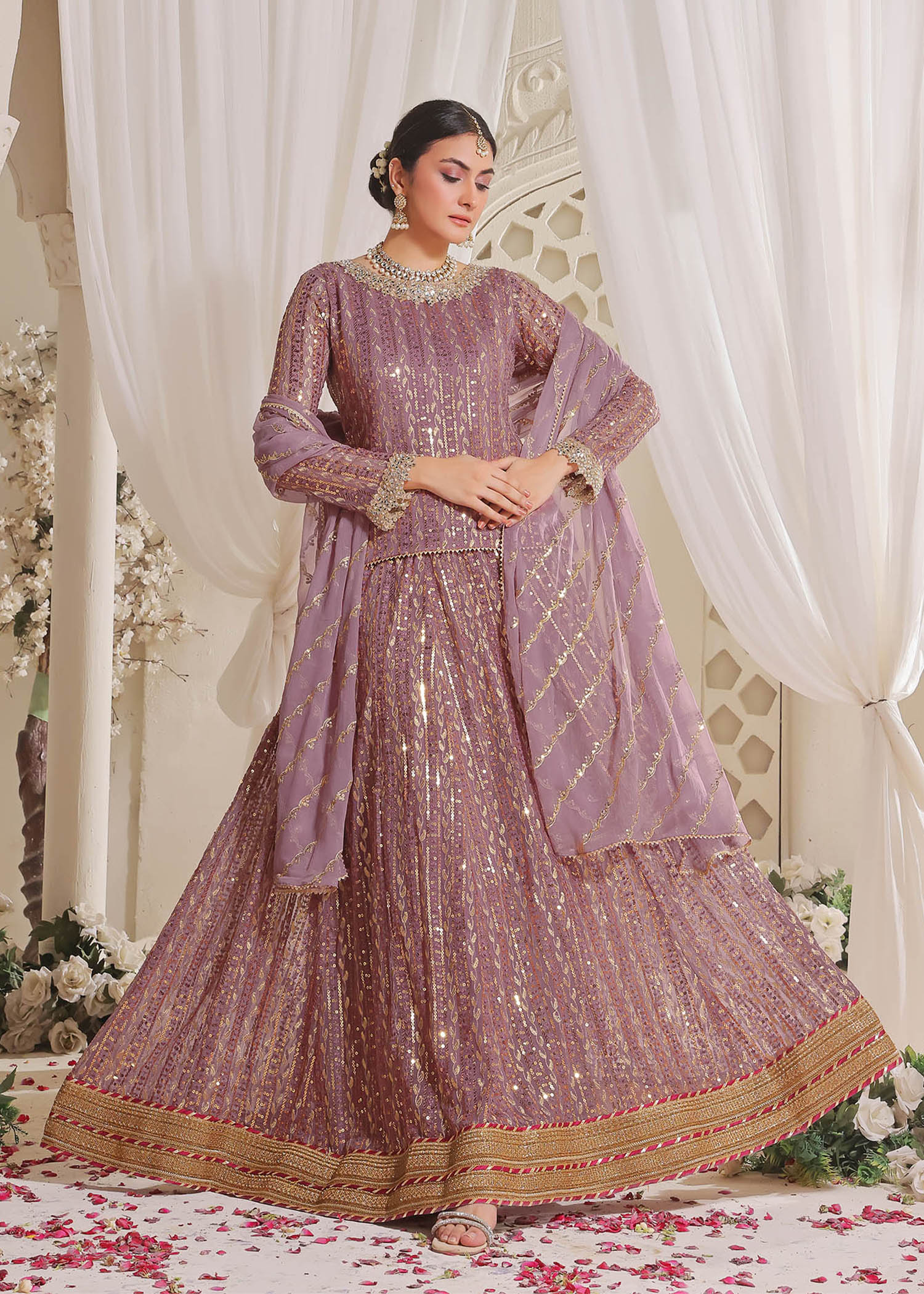 chiffon Lehenga in Lilac