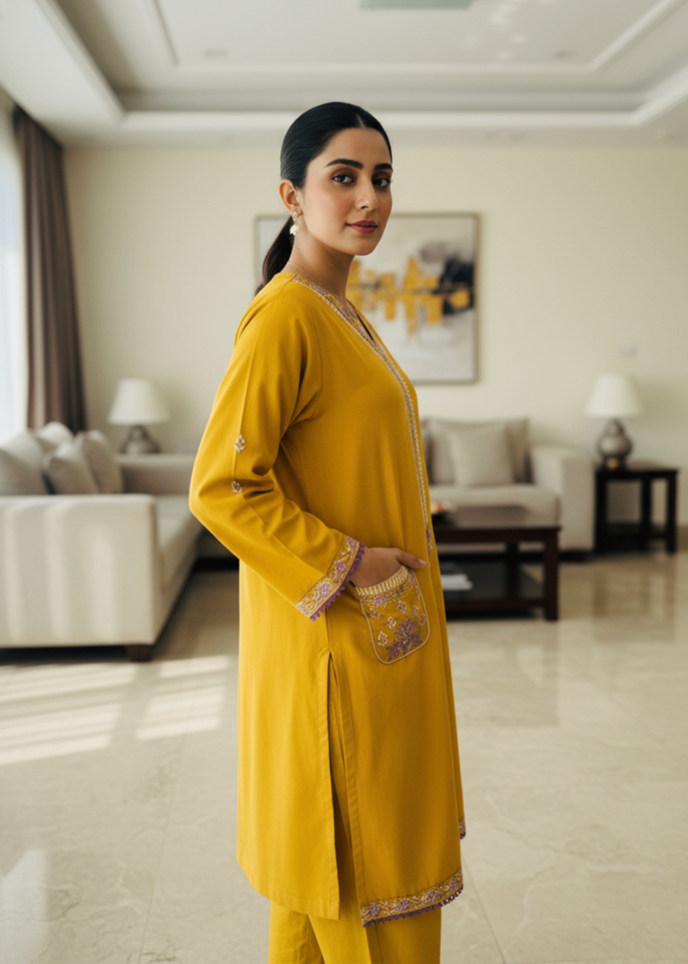 dhanak Unstitched in Lemon