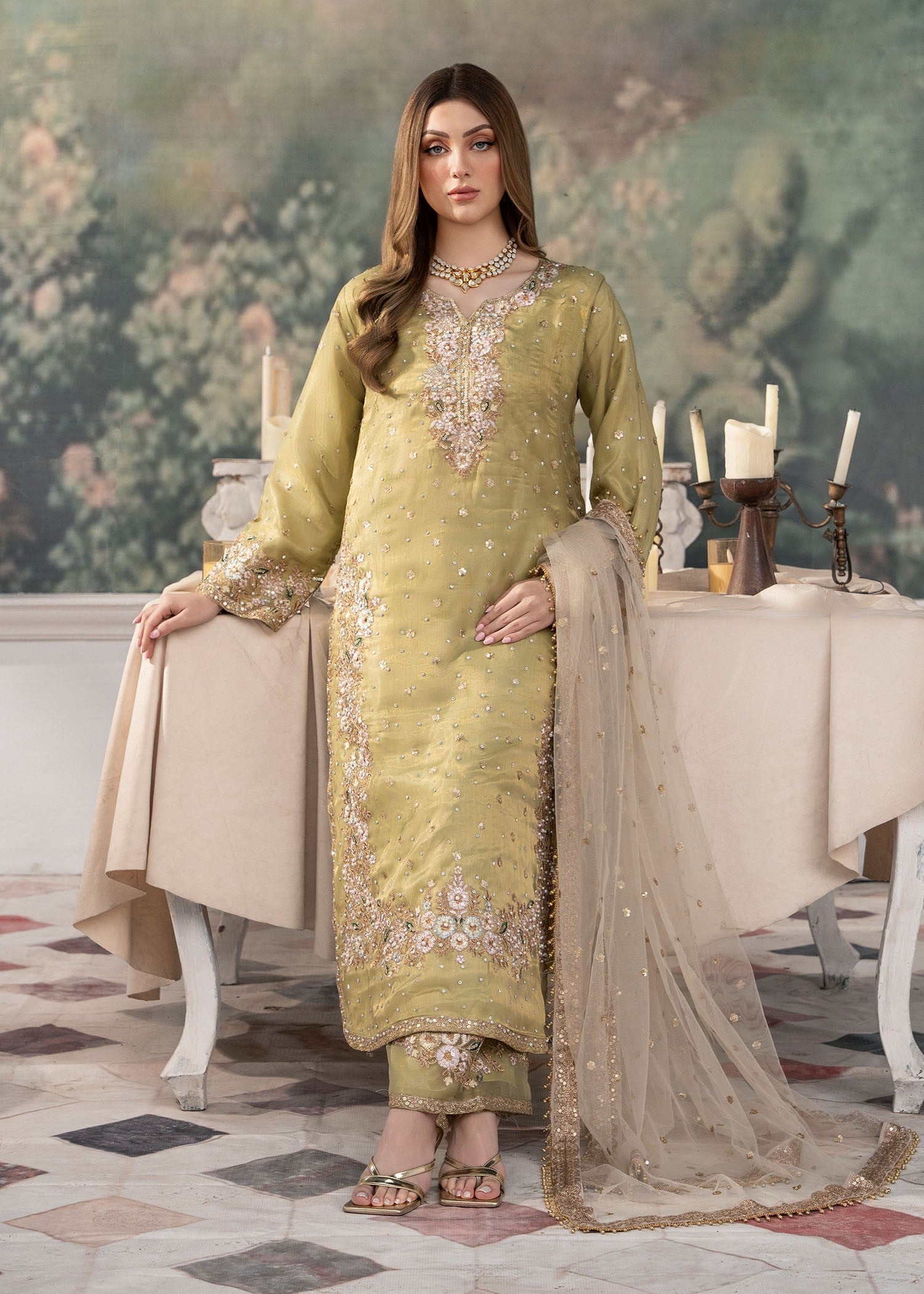 poly silk Kurta Set in Green