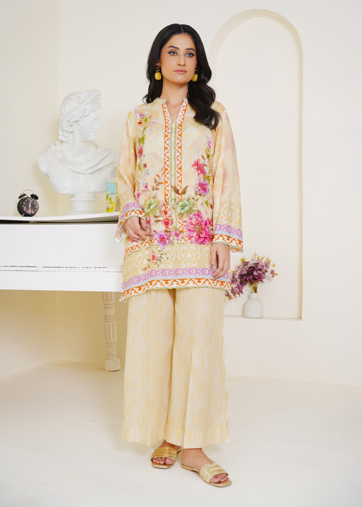 slub cambric Co Ord Sets in Lemon chiffon