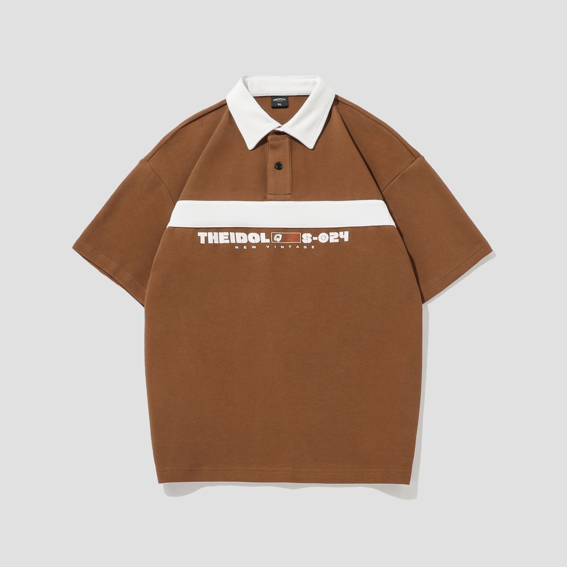 Vintage Stripe Stitching Contrast Color Loose Fashion Brand Lapel T-shirt