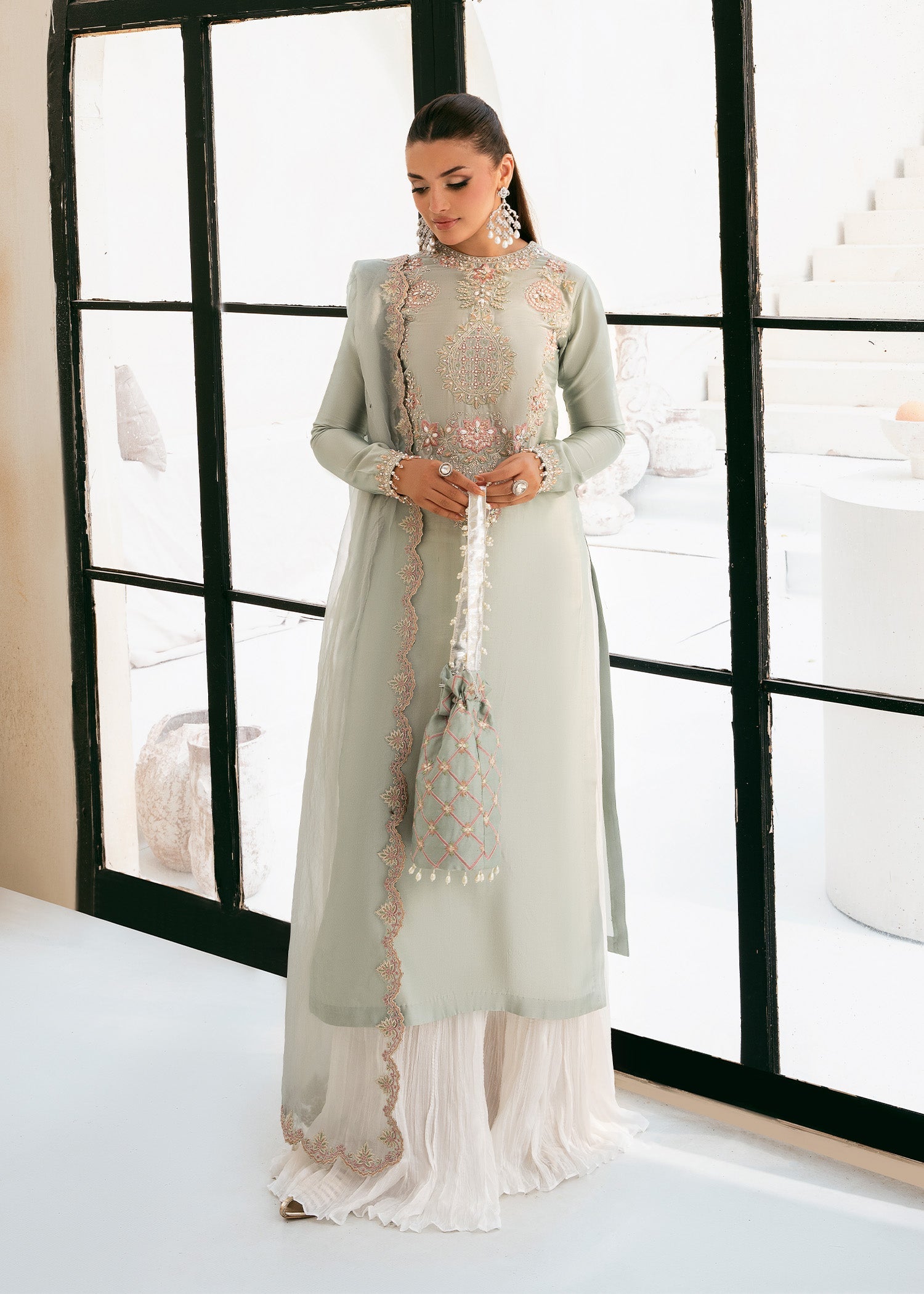 raw silk Sharara in Ice blue
