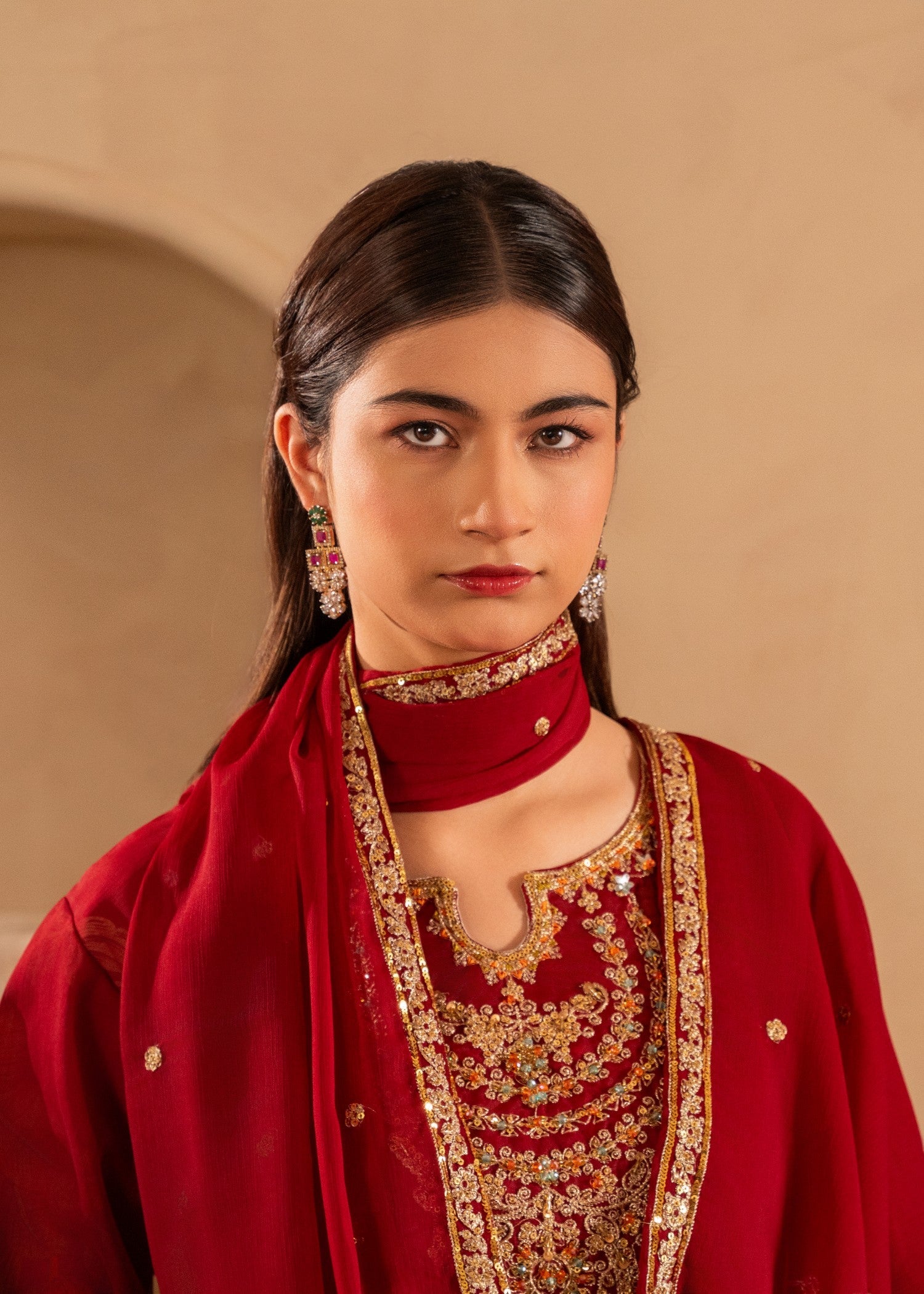 chiffon Kurta Set in Red