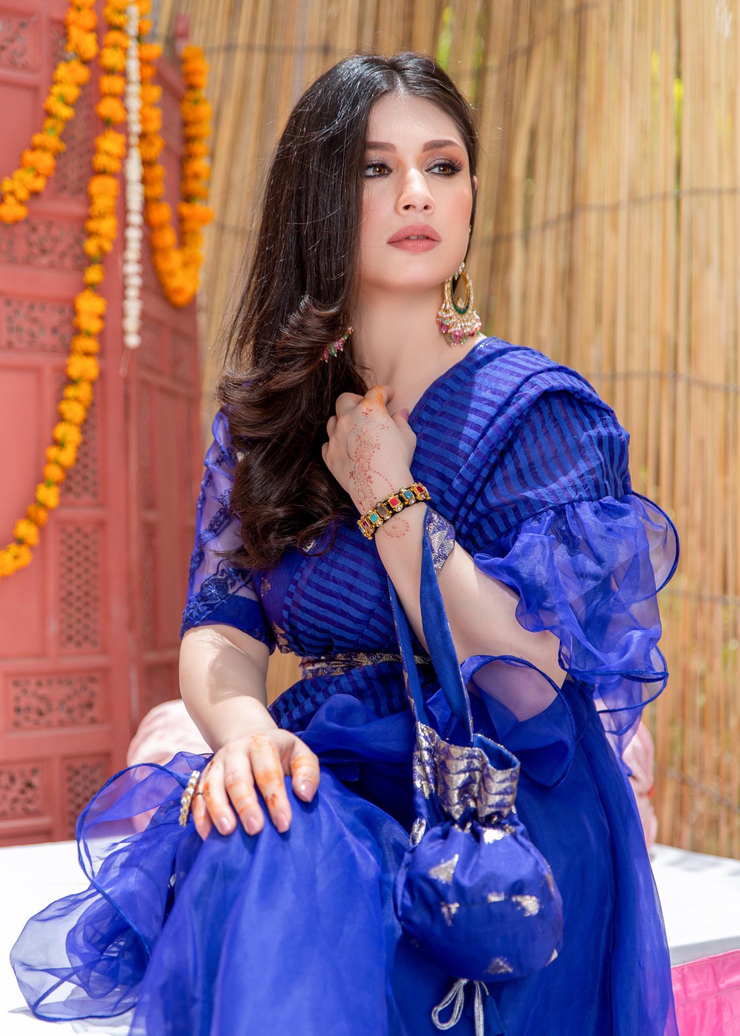 organza Lehenga in Royal blue