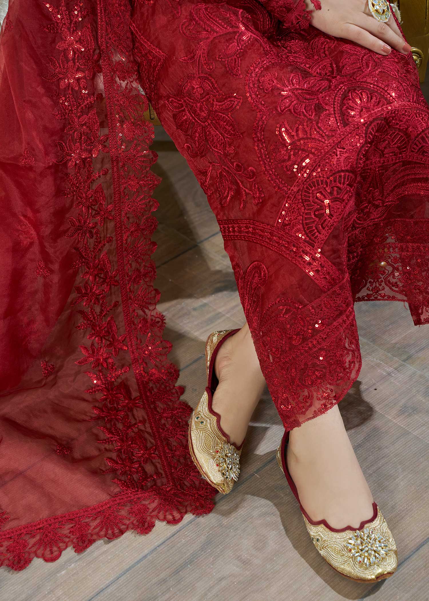 organza Kurta Set in Maroon