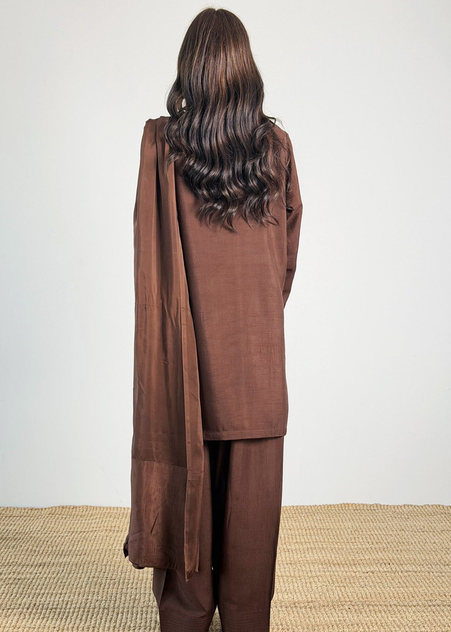 korean raw silk Kurta Set in Dark brown