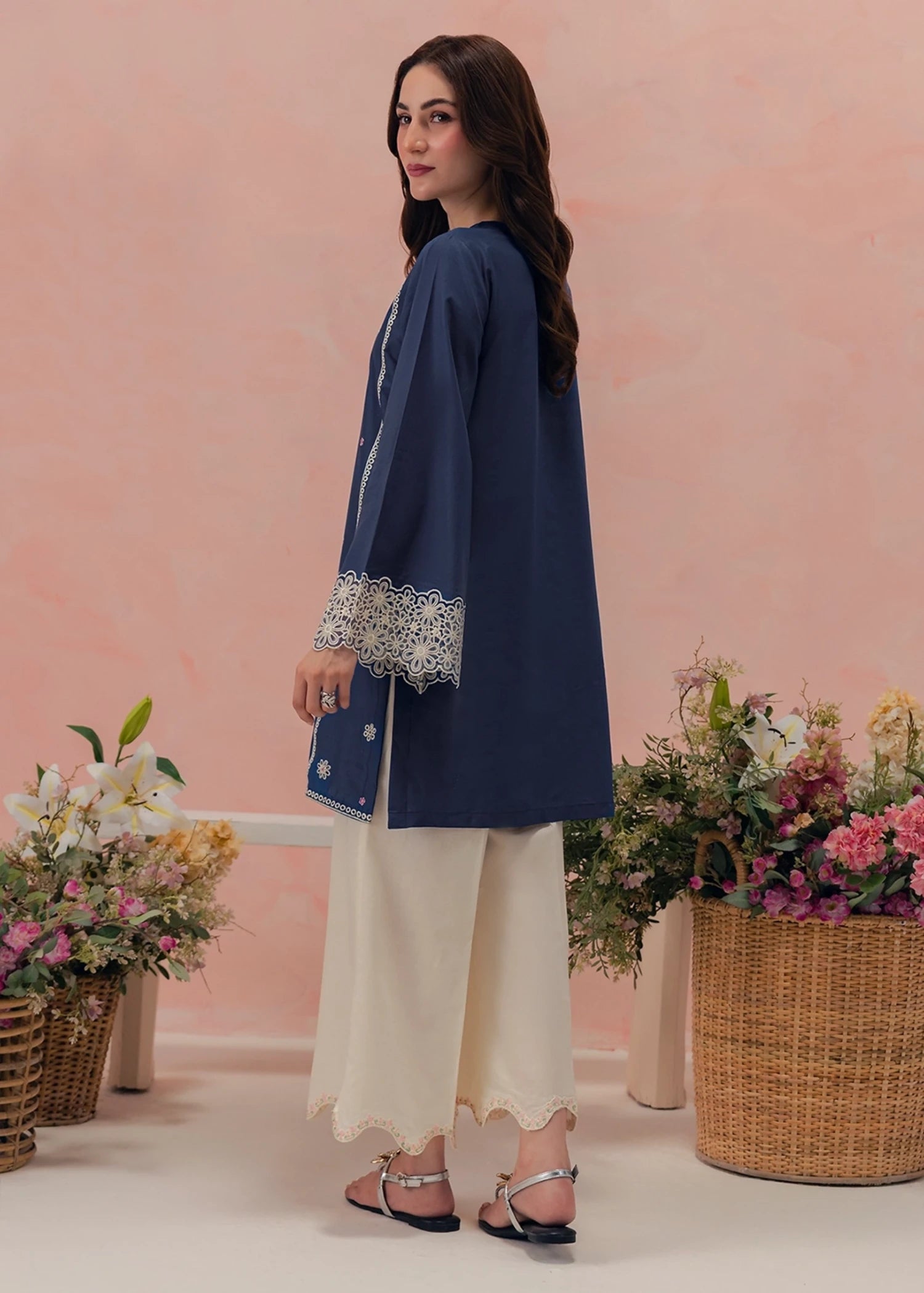 lawn cotton Kurta Set in Blue