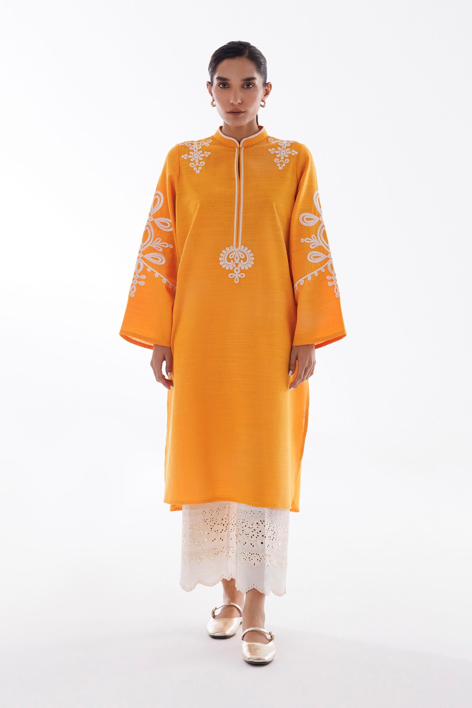 slub khaddar Kurti in Orange