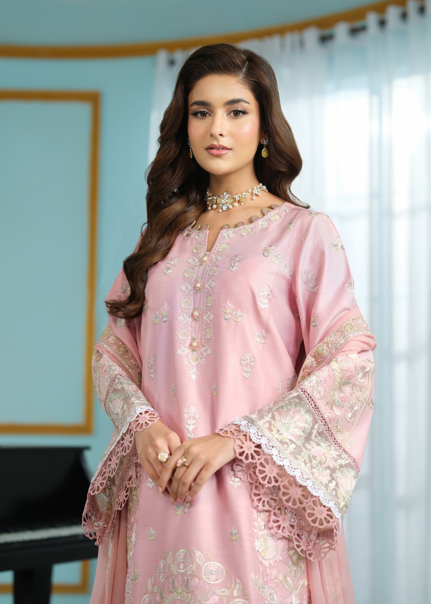 cambric cotton Kurta Set in Pink