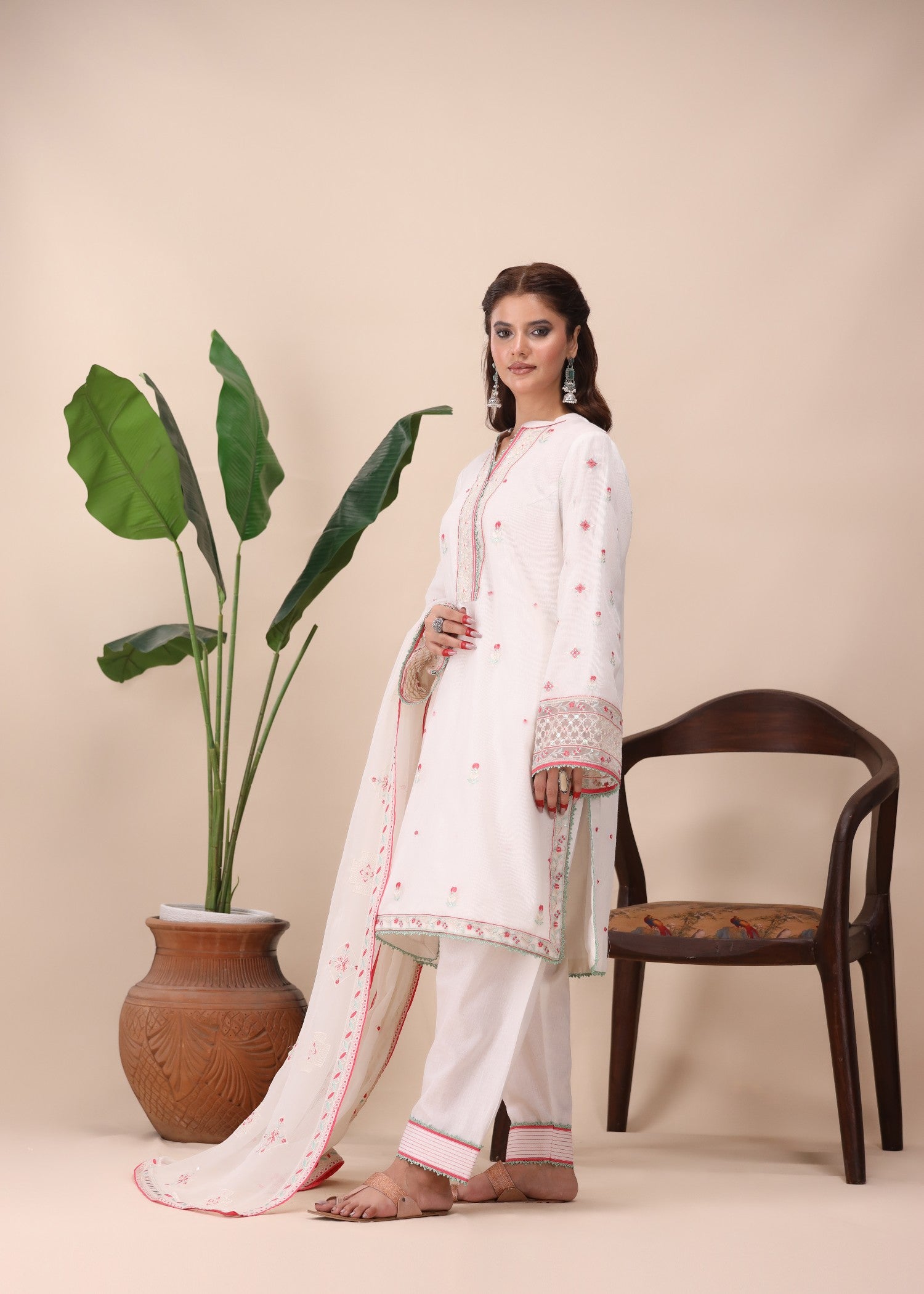 cotton net Kurta Set in White